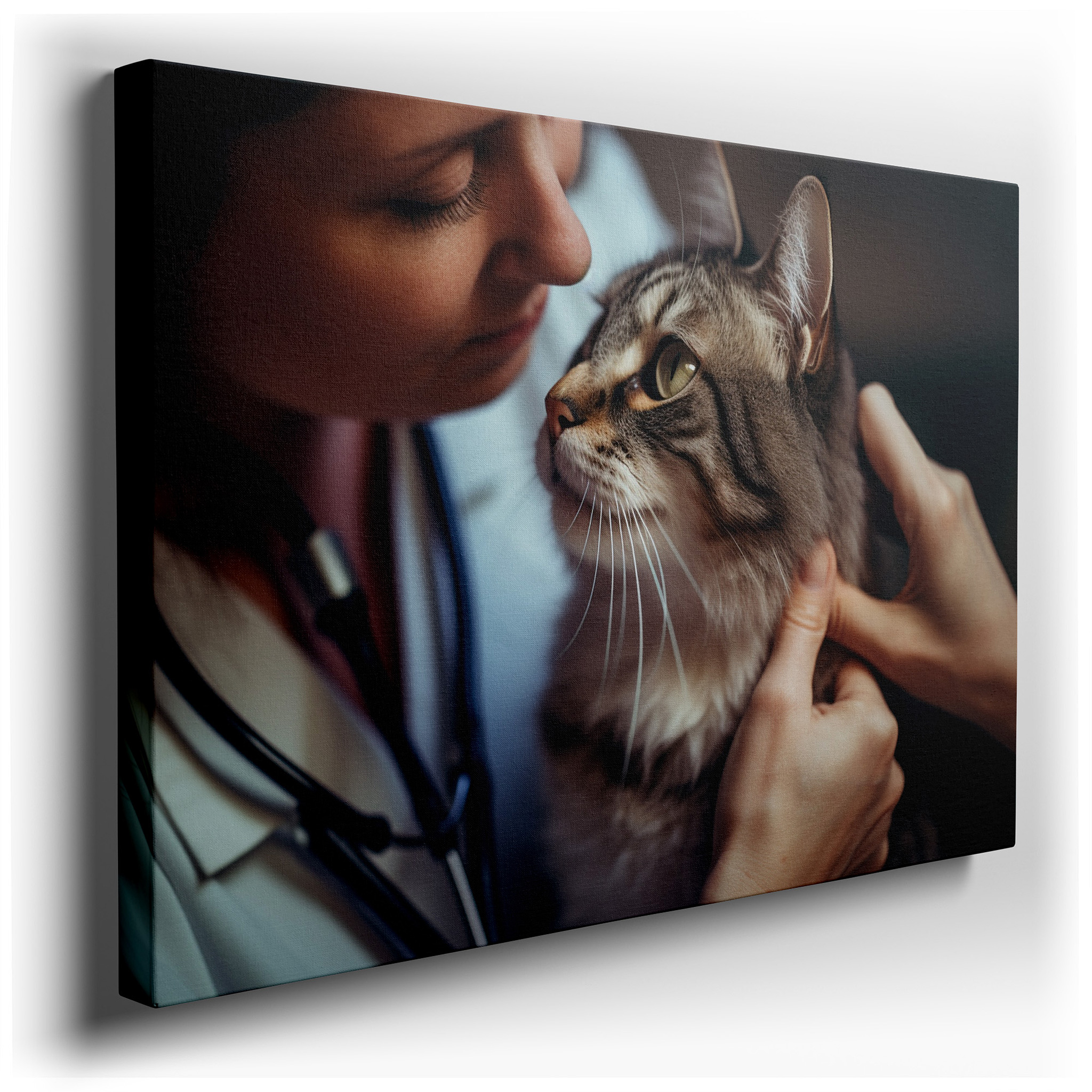 Celebrating Compassionate Care - A Tender Moment Between a Veterinarian and a Cat. Ideal for Office, Bedroom, and Home