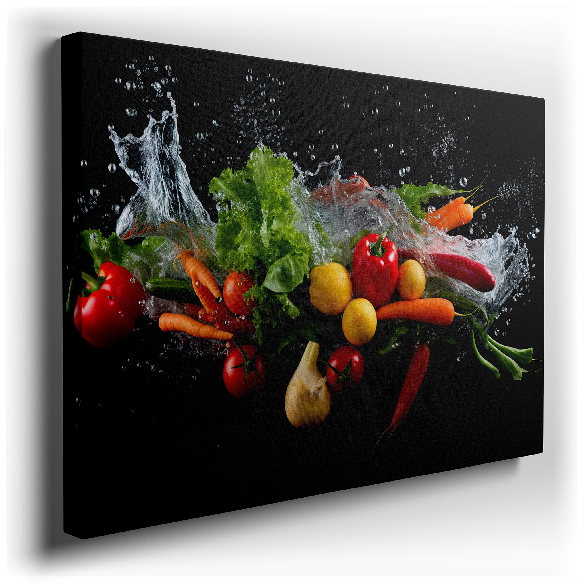 Celebrating Freshness with Vibrant Vegetables and Sparkling Water Droplets - Large Canvas Wall Art for Office and