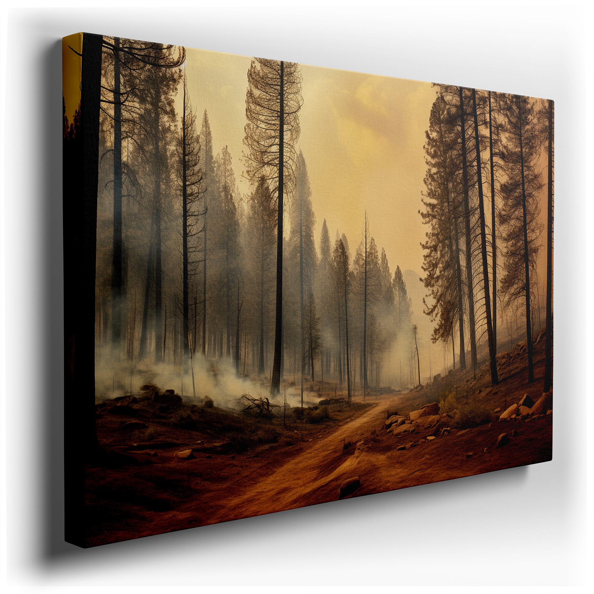 Charred Forest Resilience - A Poignant Reflection on Nature's Cycle of Destruction and Renewal. Large Canvas Wall Art