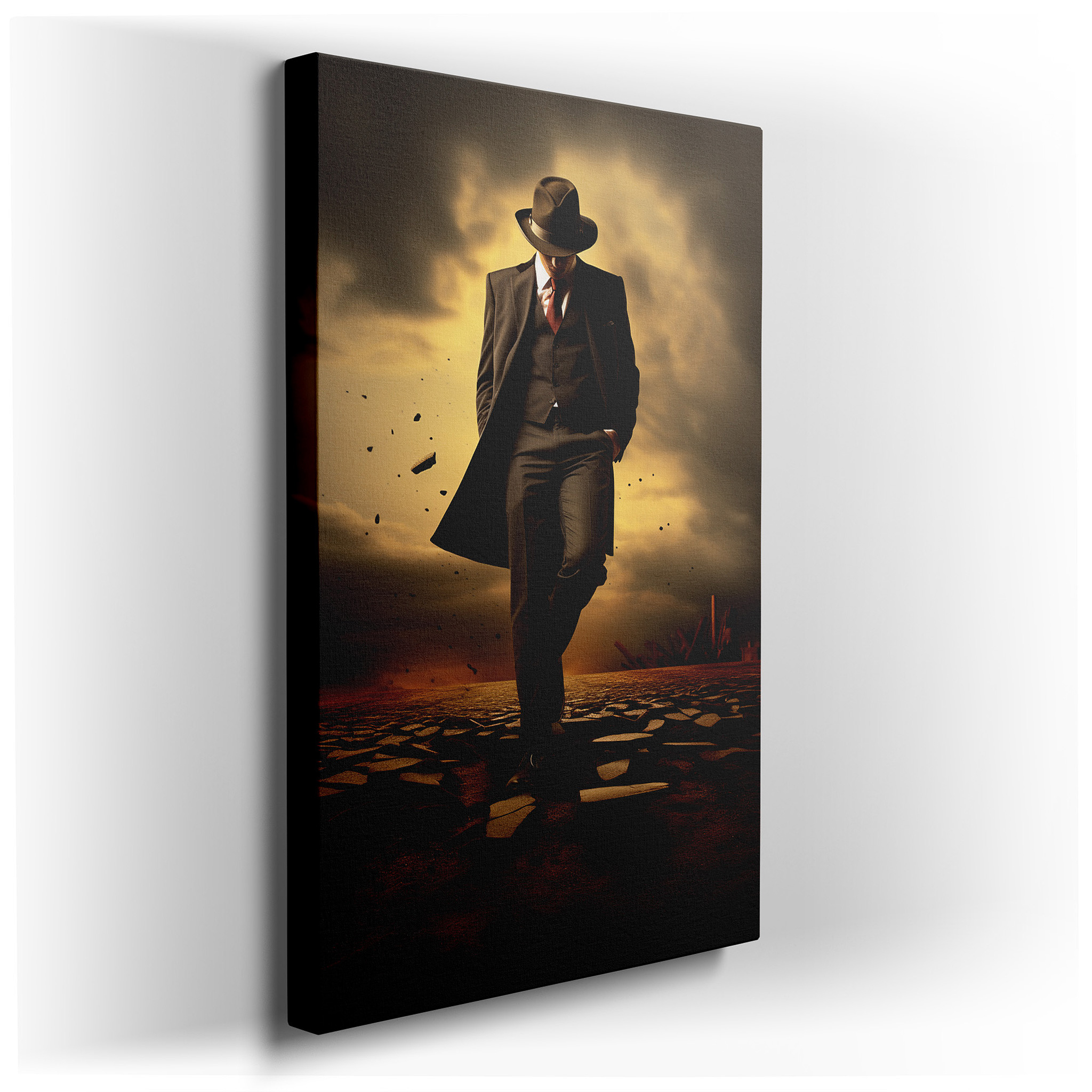 "Civilization Meets Nature" - Man in Suit Against Stormy Wilderness Scene, Large Canvas Wall Art for Office Decor