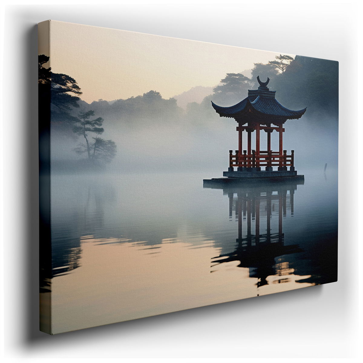 Dawn's Embrace at the Red Pavilion - Tranquil Canvas Wall Art