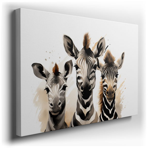 Dynamic Zebras in Motion - Vibrant Watercolor Canvas Wall Art