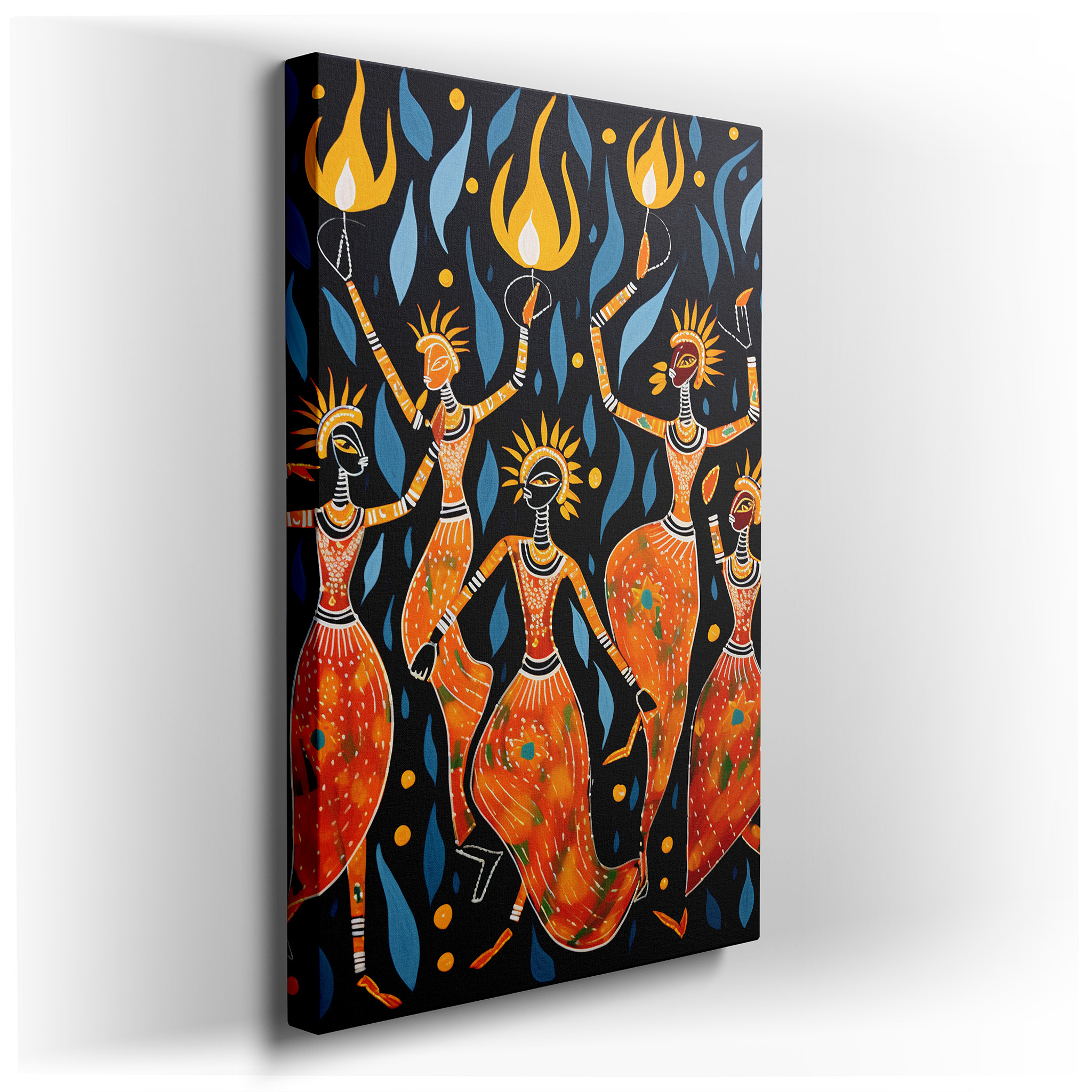 Embracing Unity and Joy with Cultural Dance and Vivid Flames - Large Canvas Art for Home and Office Decor wrapped