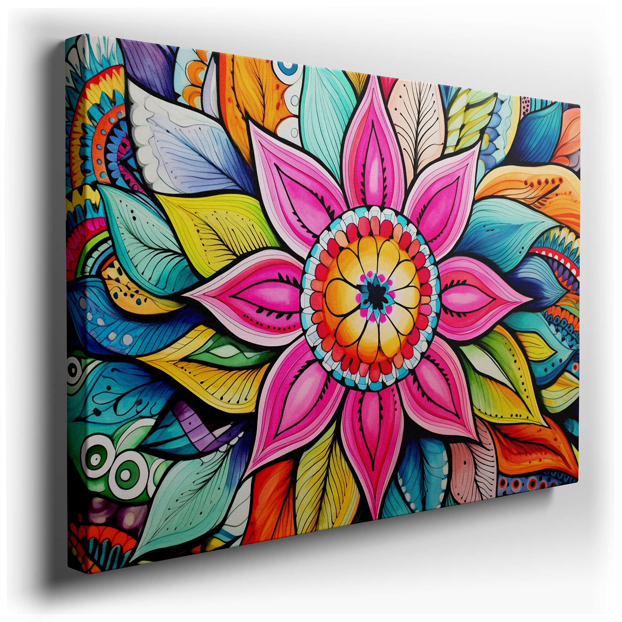 Enchanting Floral Symphony Featuring Vibrant Blossoms and Lush Leaves - Large Canvas Wall Art for Office and Bedroom