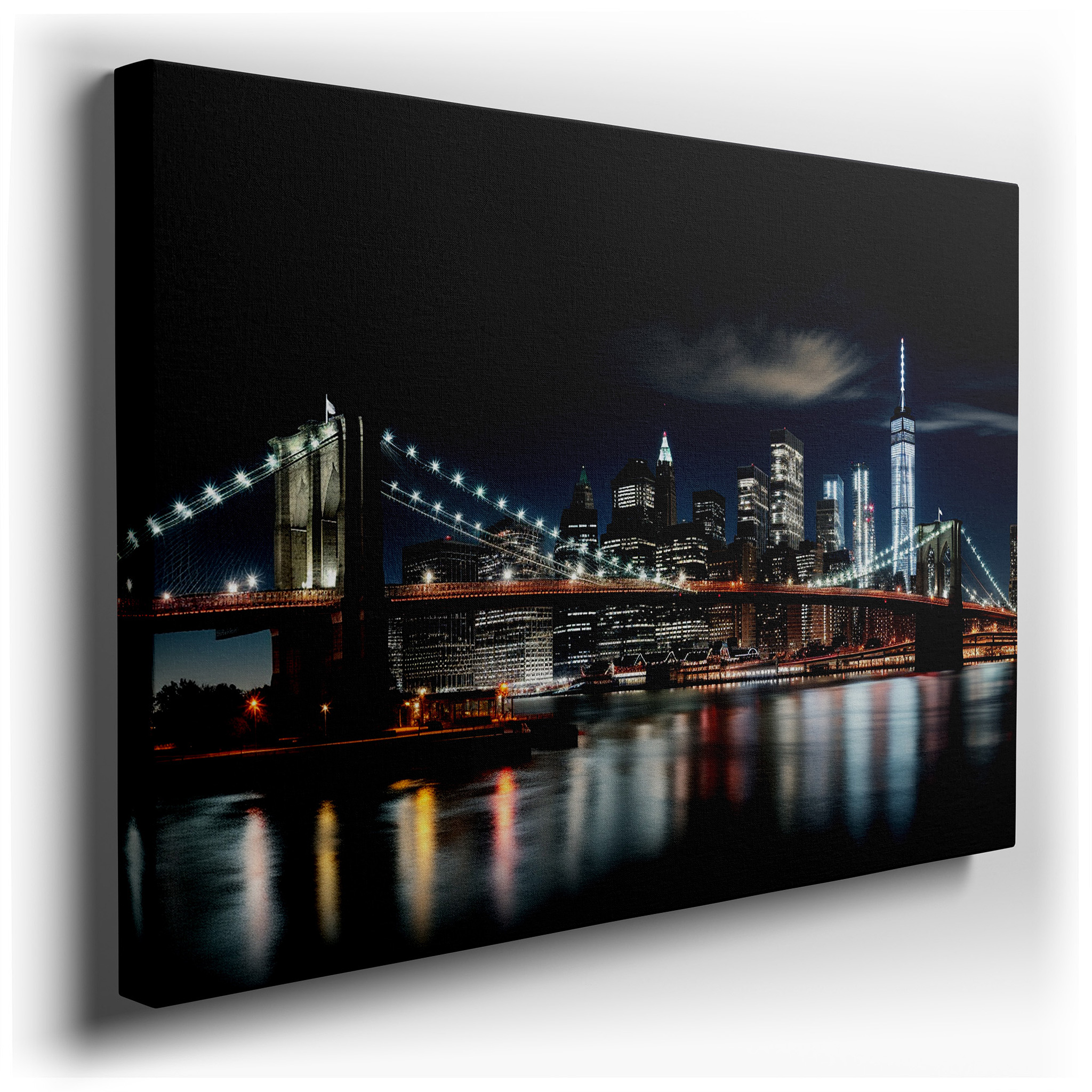 Enchanting Nighttime View of Brooklyn Bridge and New York City Skyline - Urban Tapestry, Large Canvas Wall Art for Home