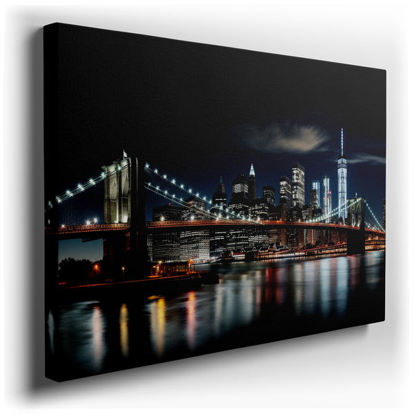 Enchanting Nighttime View of Brooklyn Bridge - Urban Canvas Wall Art