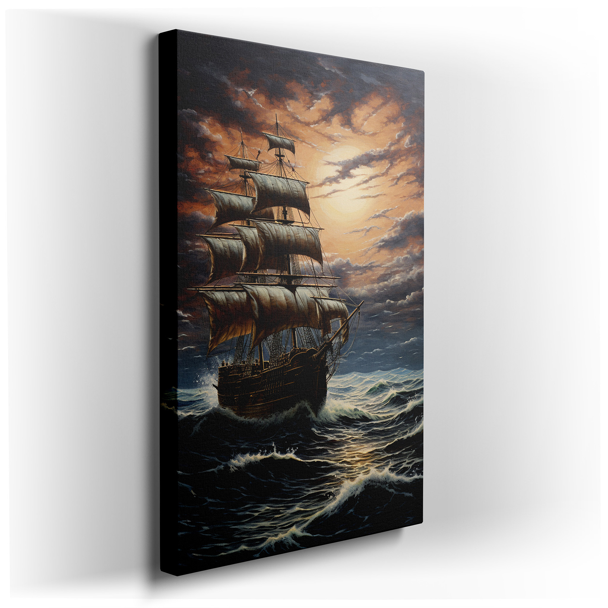 Enchanting Nocturnal Sea Voyage - Graceful Sailing Under a Moonlit Sky, Unveiling Nature's Mysteries, Large Canvas Wall