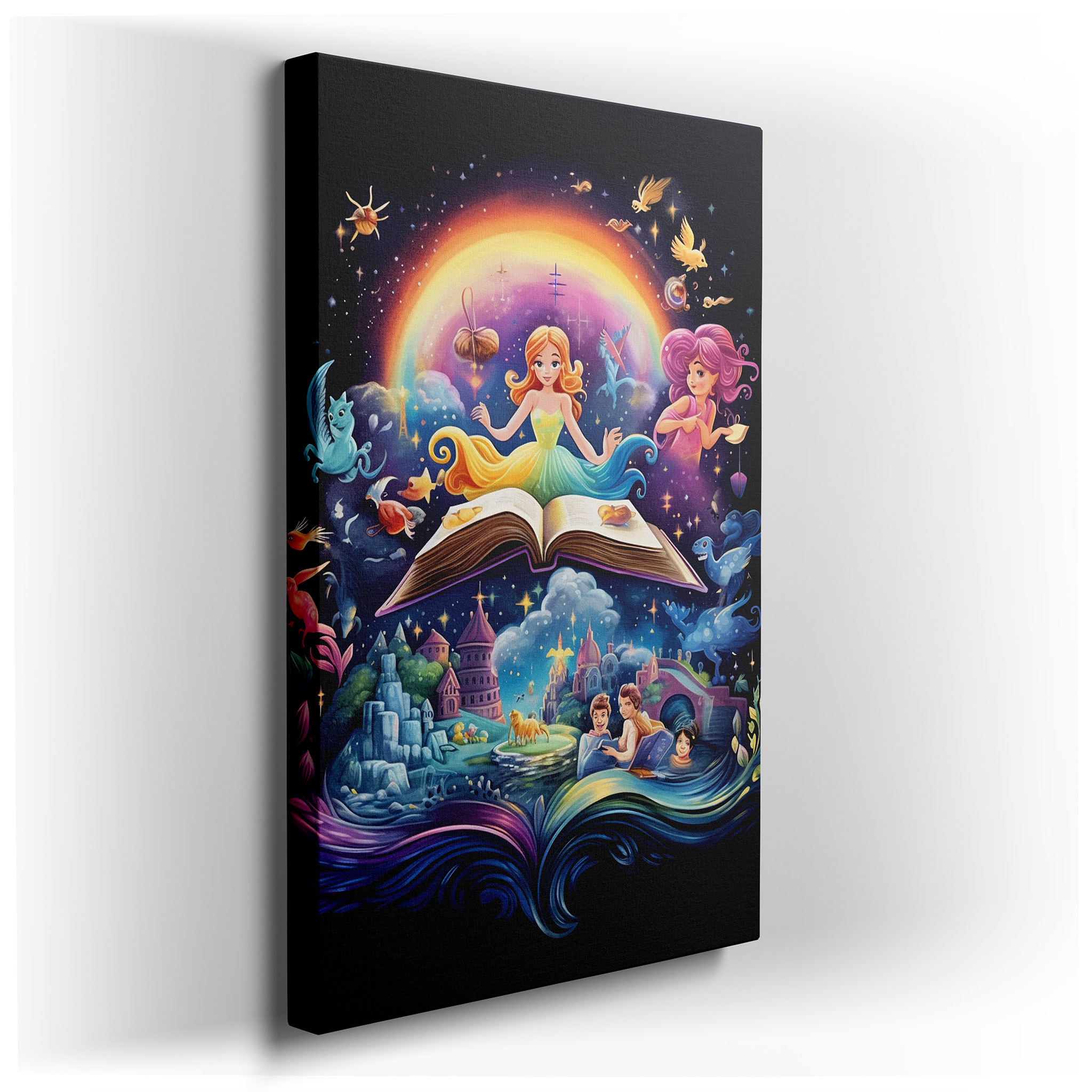 Enchanting Scene of a Girl Levitating Over a Book, Unleashing Magic and Wonder - Large Canvas for Home and Office