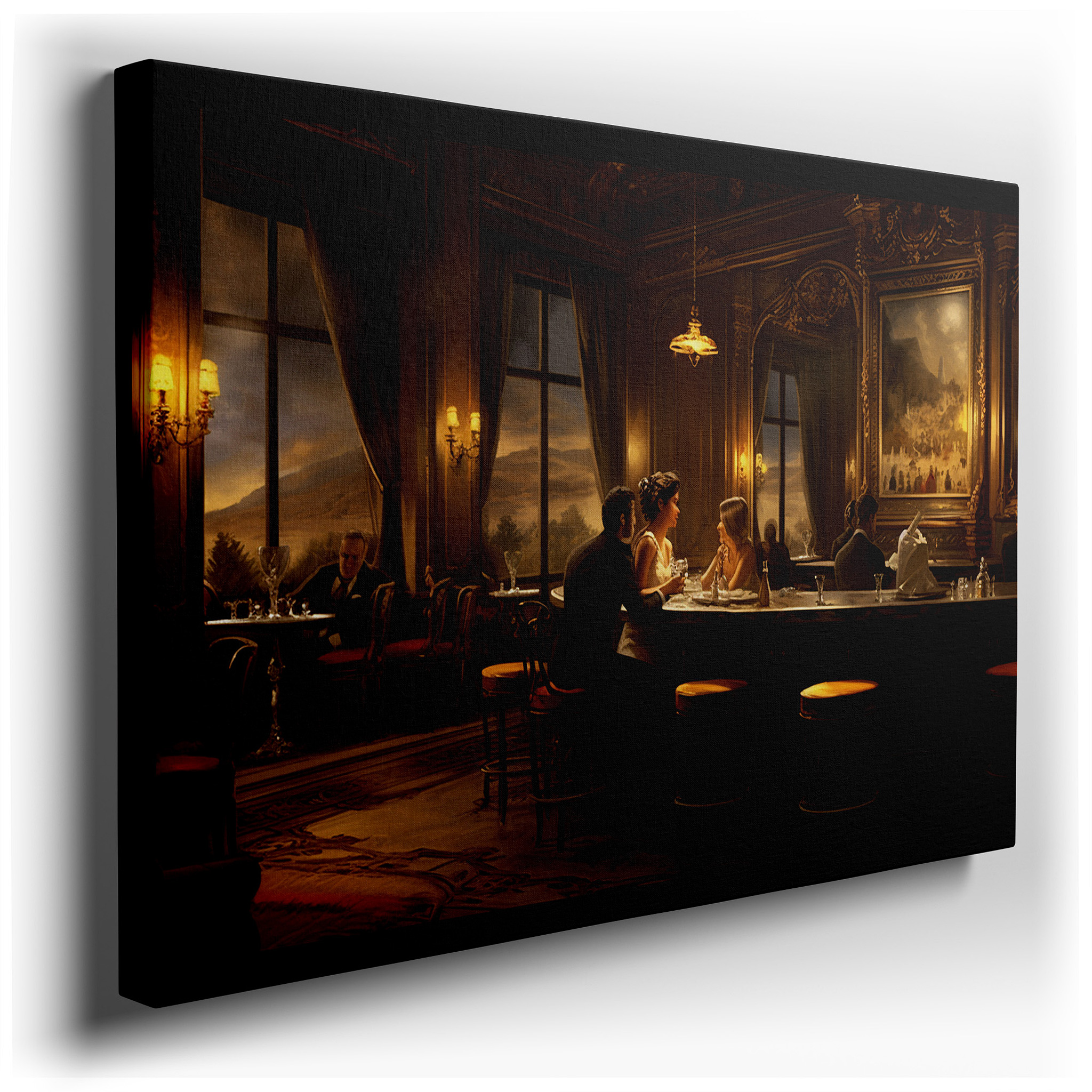 Experience Elegance and Luxury in a Bar Setting with Sophisticated, Warm Large Canvas Art Perfect for Office or Home