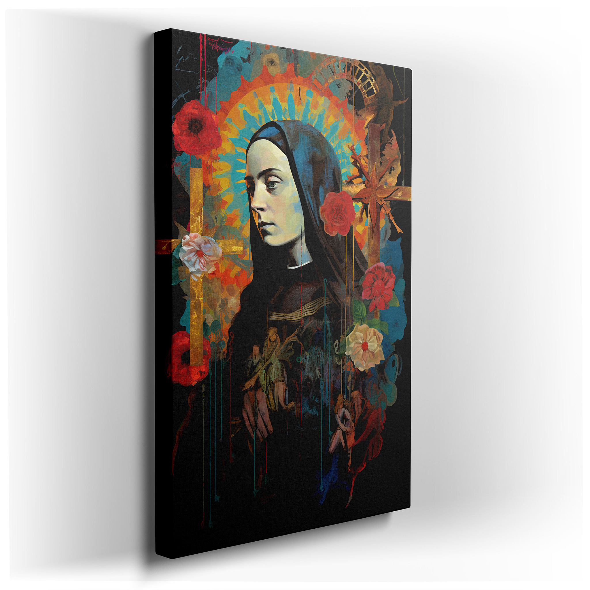 Experience Saintly Serenity with Blooming Flowers - A Tranquil, Spiritual Tapestry. Perfect for Home or Office Decor,