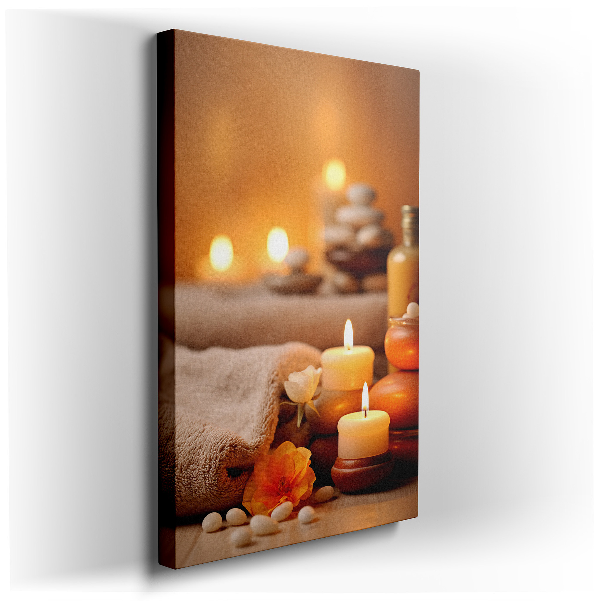 Experience Serenity with Candles and Stones, Large Spa - Themed Canvas Art for Home and Office Decor, Perfect for