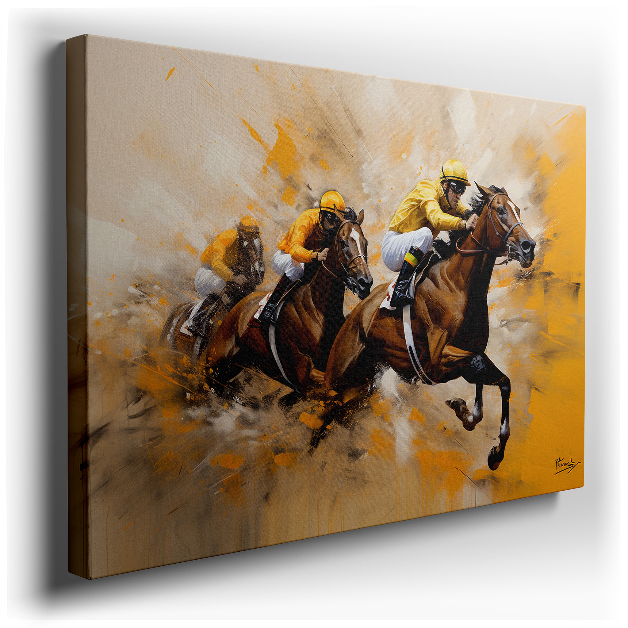 Experience the Excitement of Race Day with Dynamic Horse and Jockey Imagery - Large Canvas Art for Home and Office