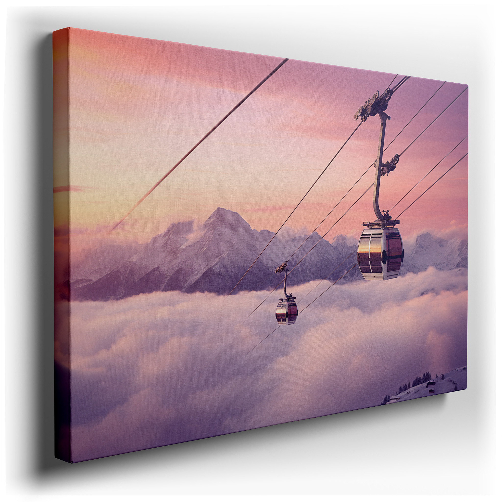 Experience the Serene Majesty of Snowy Peaks and Gliding Gondolas in a Winter Wonderland - Large Canvas Wall Art for
