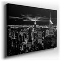 New York Night Skyline - Black & White Canvas Wall Art