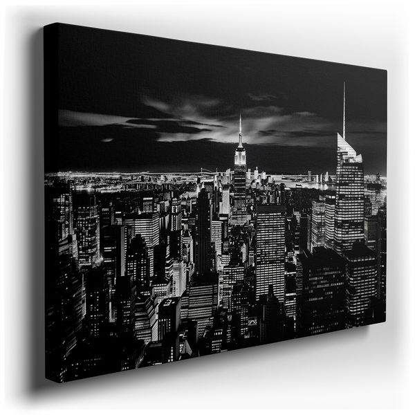 New York Night Skyline - Black & White Canvas Wall Art