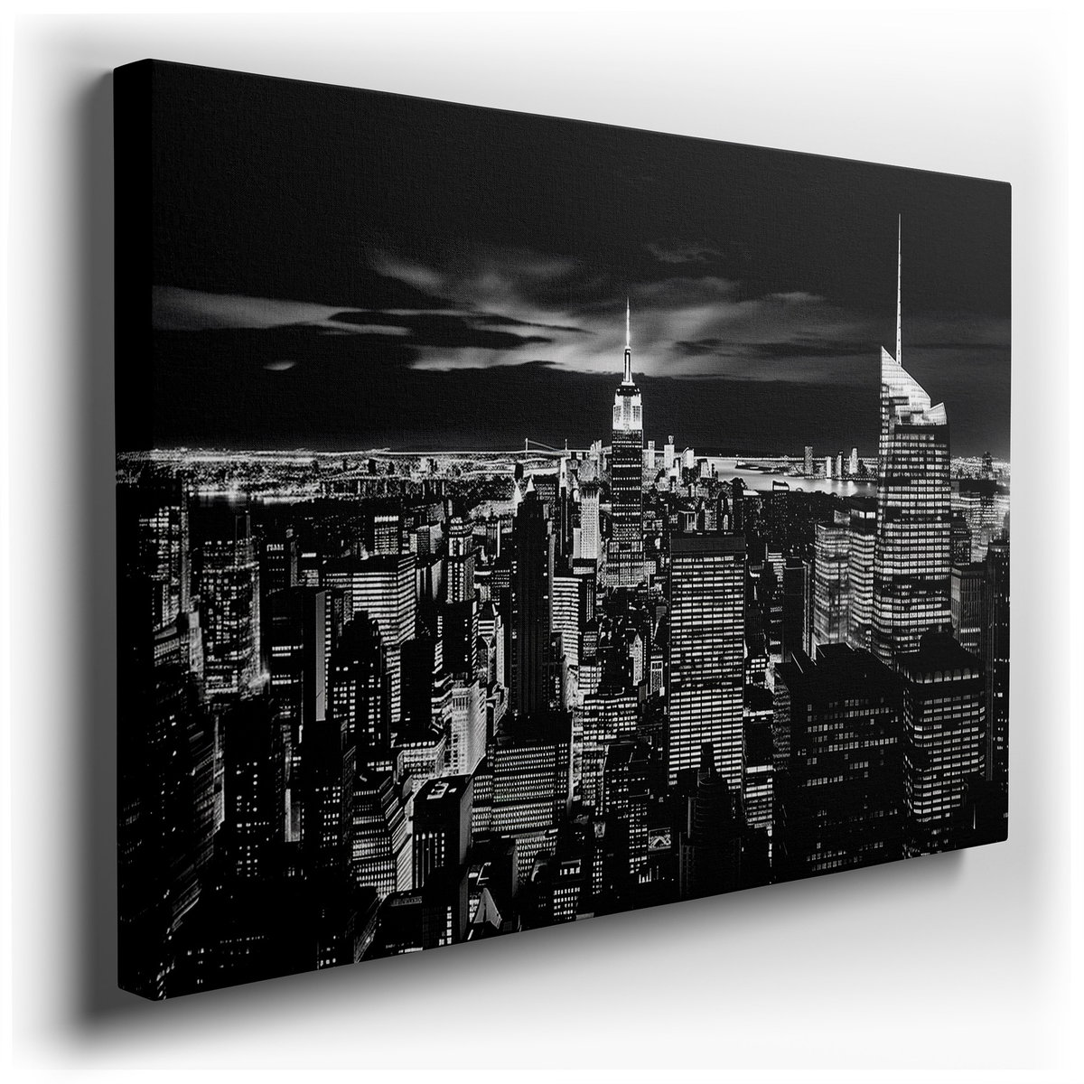 New York Night Skyline - Black & White Canvas Wall Art