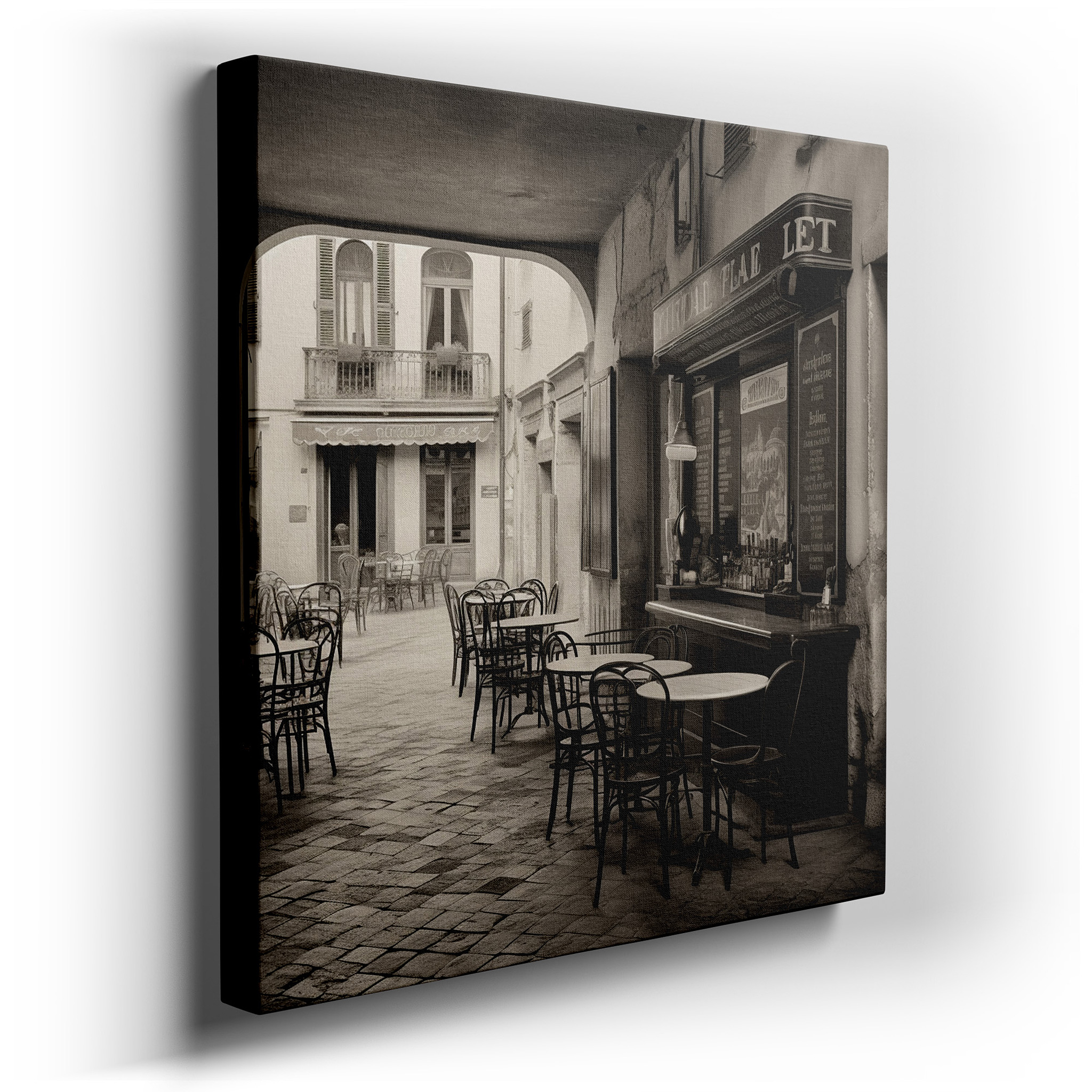 Experience Timeless Elegance with Large Canvas Prints of a Secluded European Café - Perfect for Office, Bedroom, or