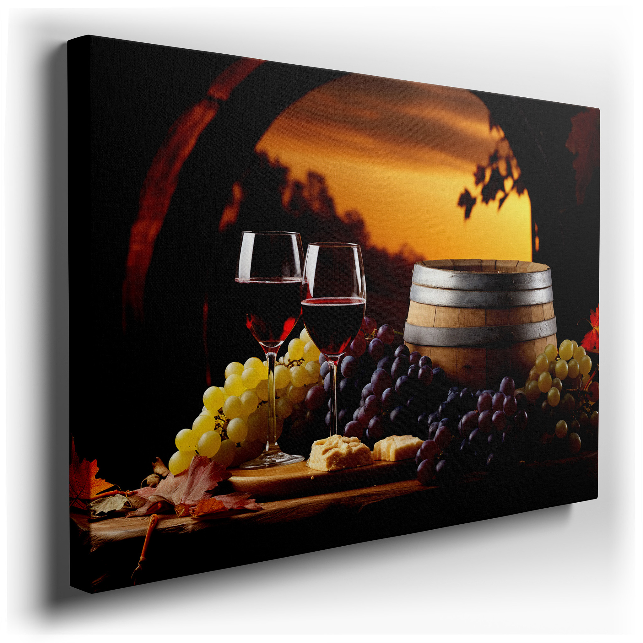 Explore Culinary Excellence and Artisan Craftsmanship Featuring Wine, Cheese, and Grapes - Large Canvas Prints for Home