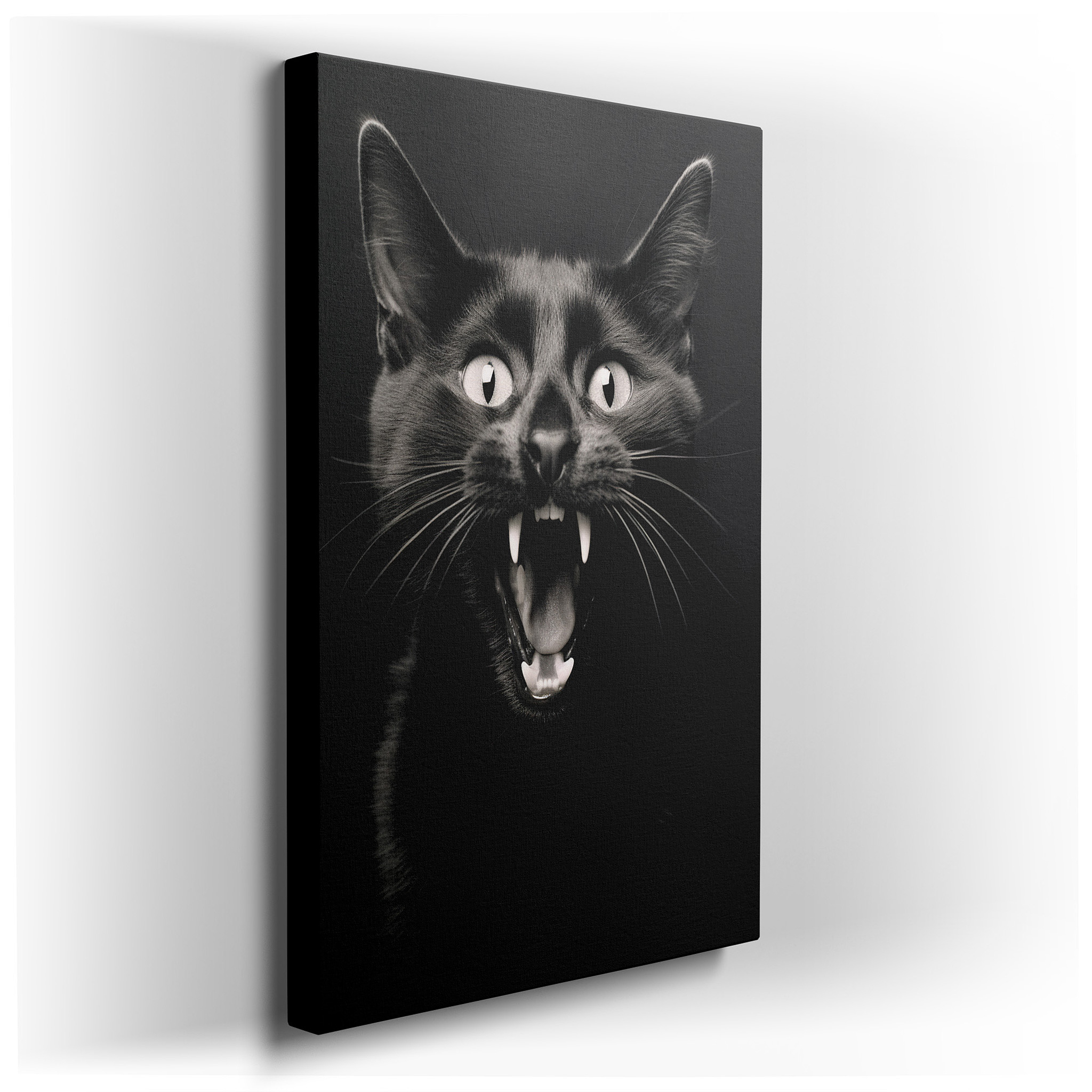 Fierce Black Cat in Mid - Roar Exuding Pure Emotion and Untamed Essence - Ideal for Living Room, Bedroom, or Office