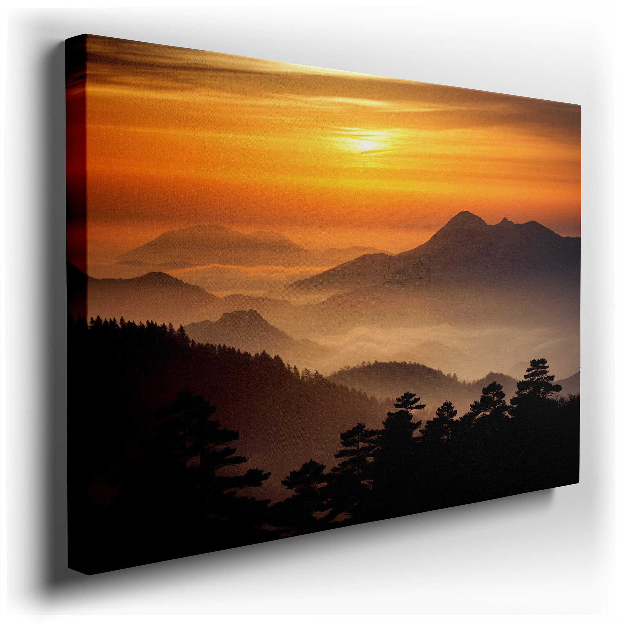 Fiery Sunset Over Rugged Peaks - A Vivid Display of Nature's Beauty. Perfect for Office, Bedroom, and Home Decor,