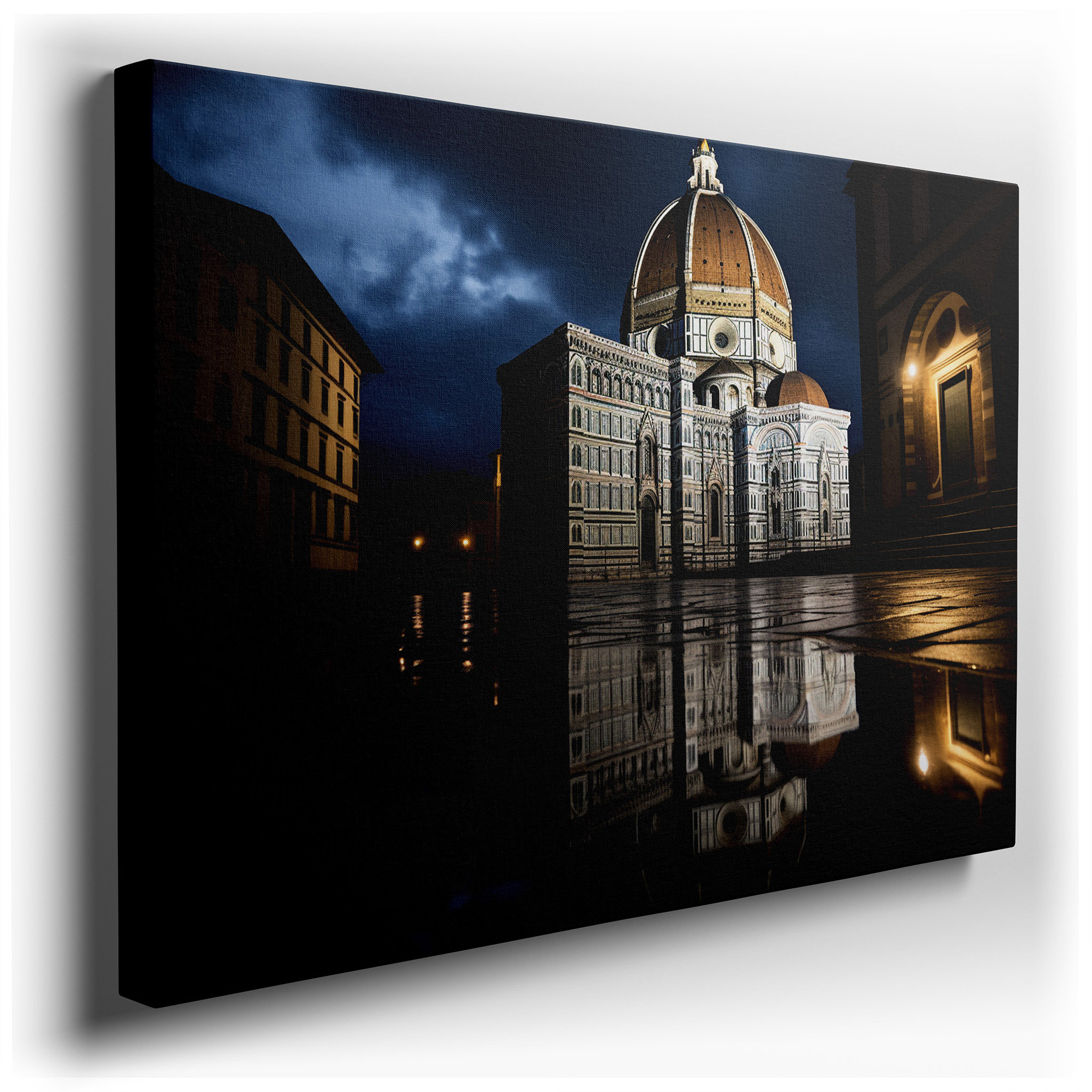 Florence's Duomo - A Symbol of Hope in Stormy Reflections. Large Canvas Wall Art for Office and Bedroom Decor. wrapped