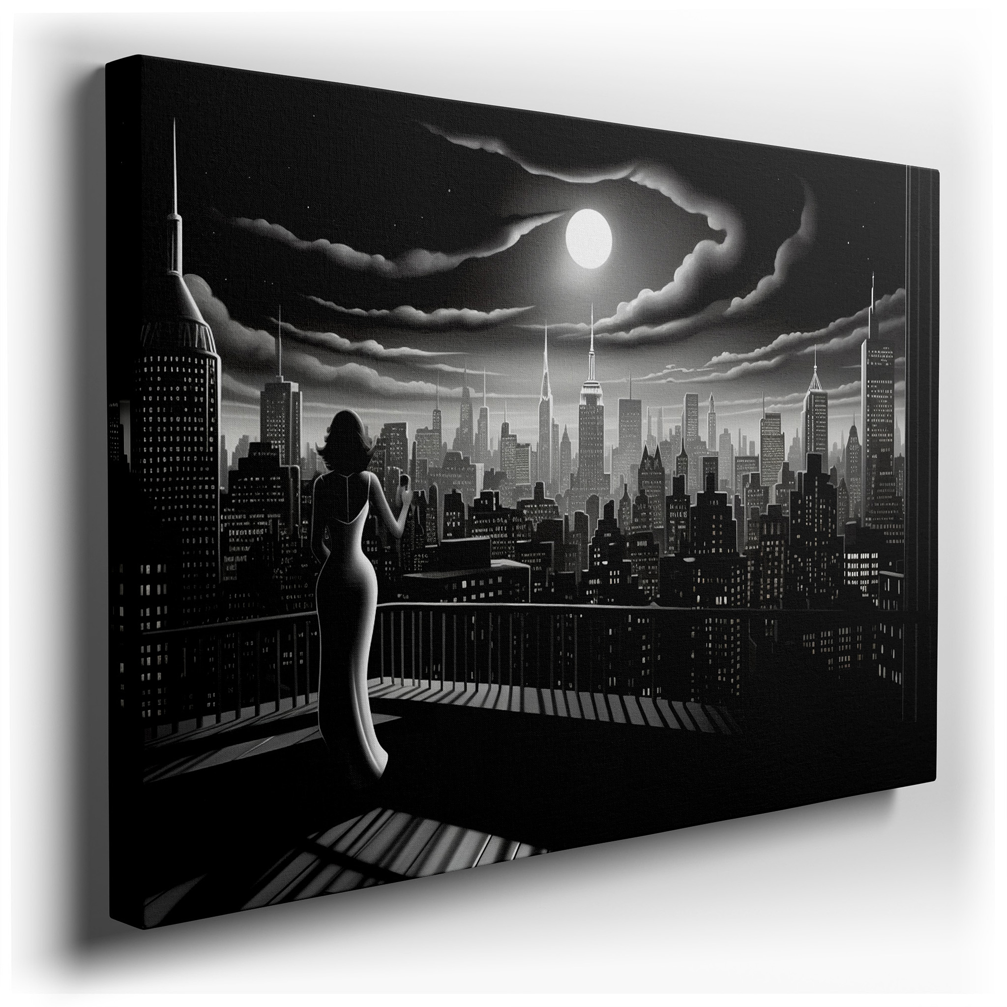 "Human Grace and Urban Energy Under Moonlit Serenity" - Large Canvas for Office, Bedroom, or Living Room Decor wrapped