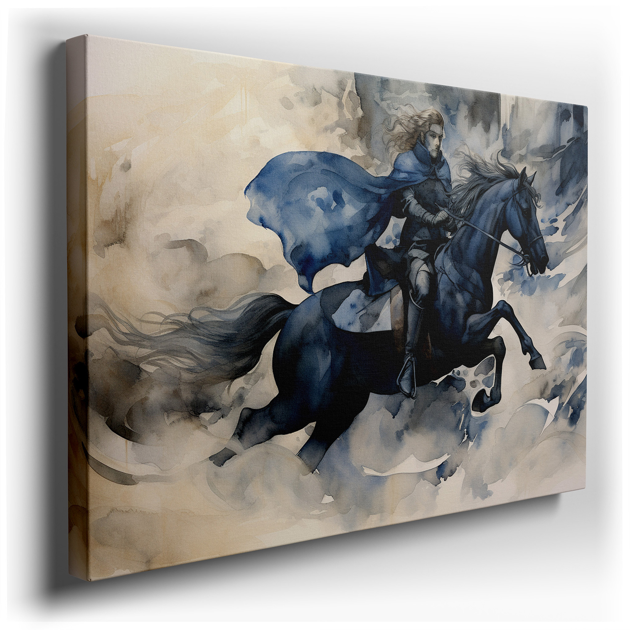 Majestic Hero on Horse Amidst Ethereal Clouds - Emblem of Freedom and Adventure. Large Canvas Wall Art for Office