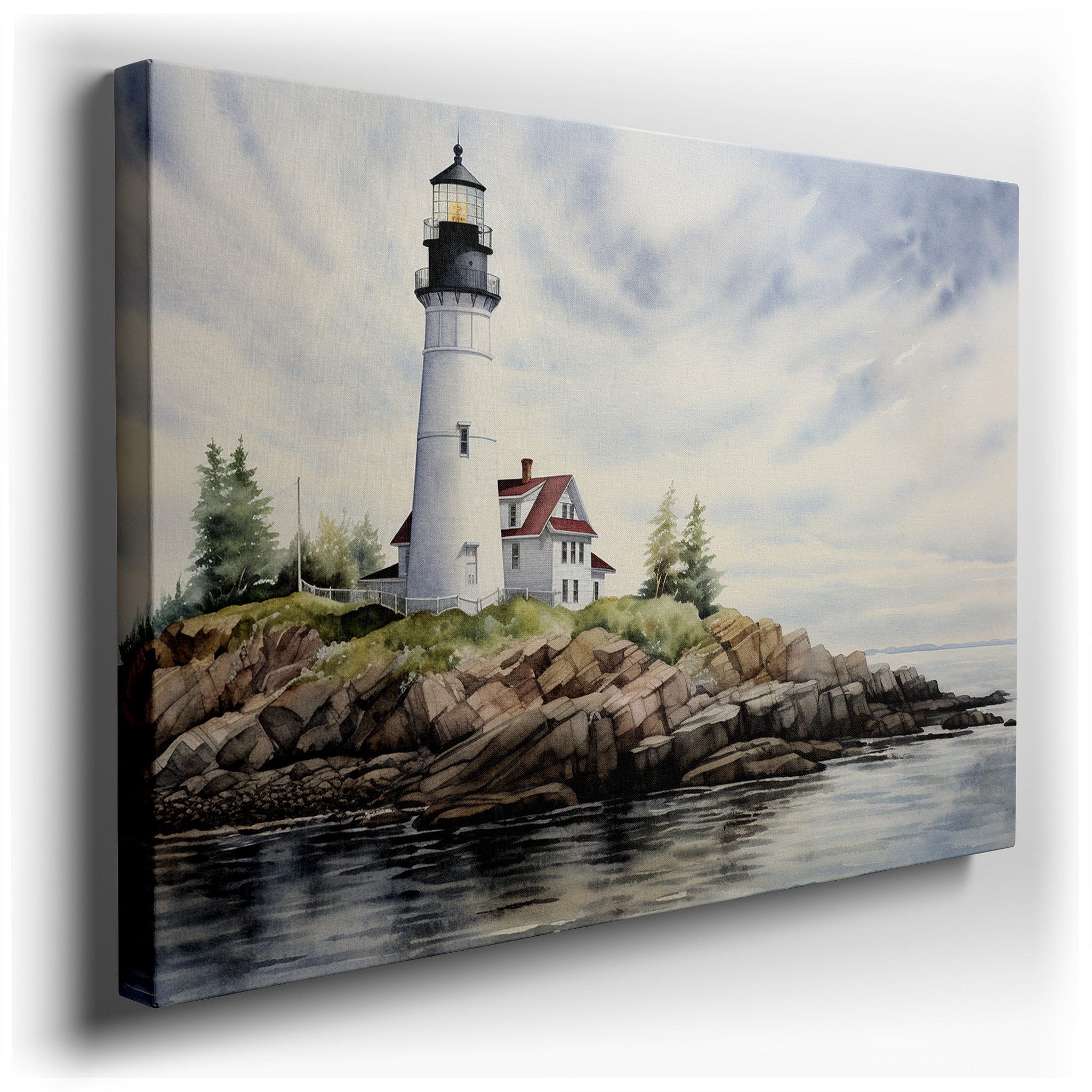 Majestic Lighthouse on a Rugged Coastline - A Beacon of Serenity and Nature's Beauty. Large Canvas Wall Art for Home