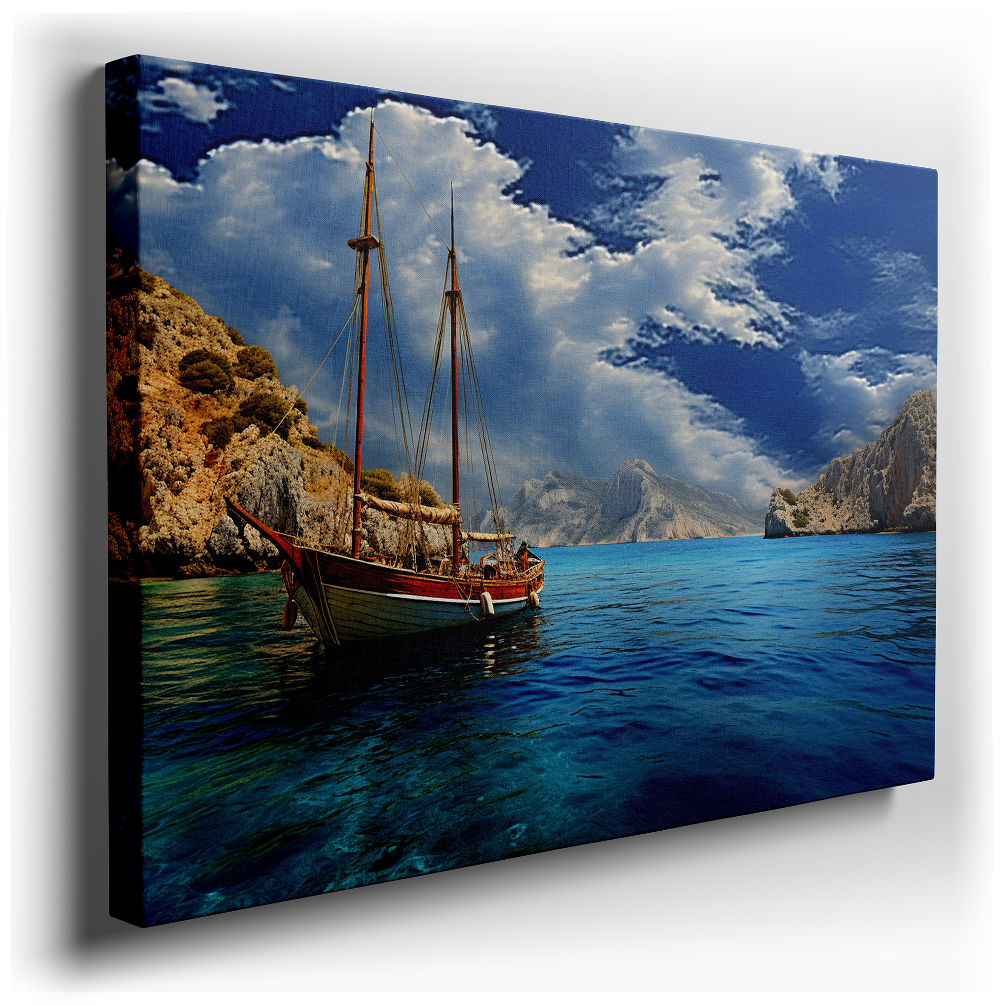 Majestic Sailing Vessel and Towering Cliffs - A Journey of Resilience and Discovery. Large Canvas Wall Art for Office