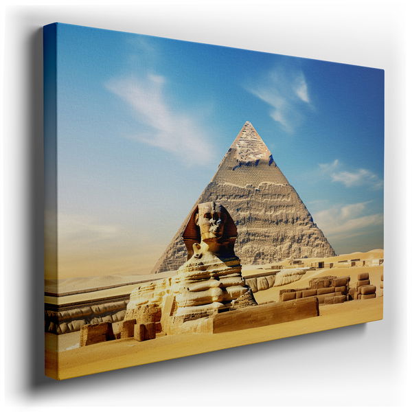 Majestic Sphinx and Pyramid - Blue Canvas Wall Art