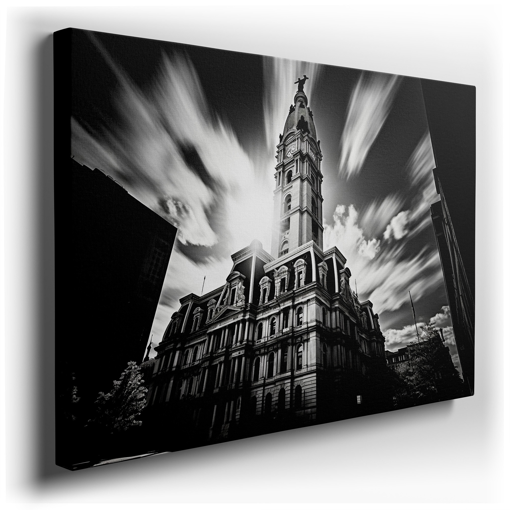 Majestic Tower in Golden Sunlight Against Stormy Skies - Large Canvas for Office, Living Room, or Bedroom Decor wrapped