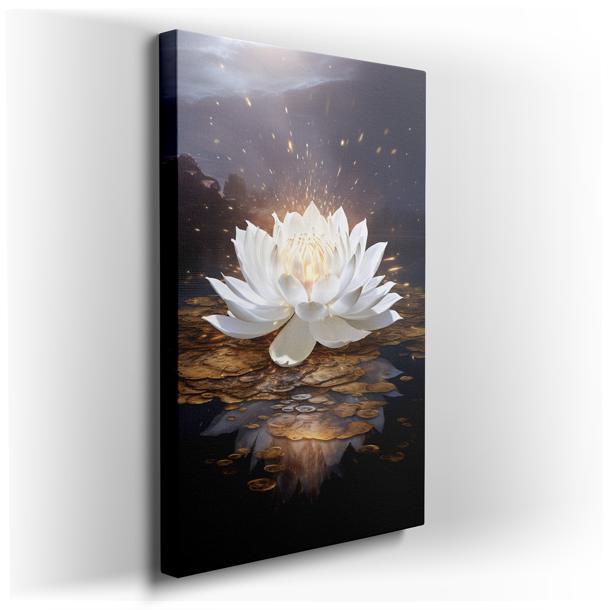 Majestic White Lotus Symbolizing Purity and Enlightenment - Large Canvas Wall Art for Office, Bedroom, and Living Room
