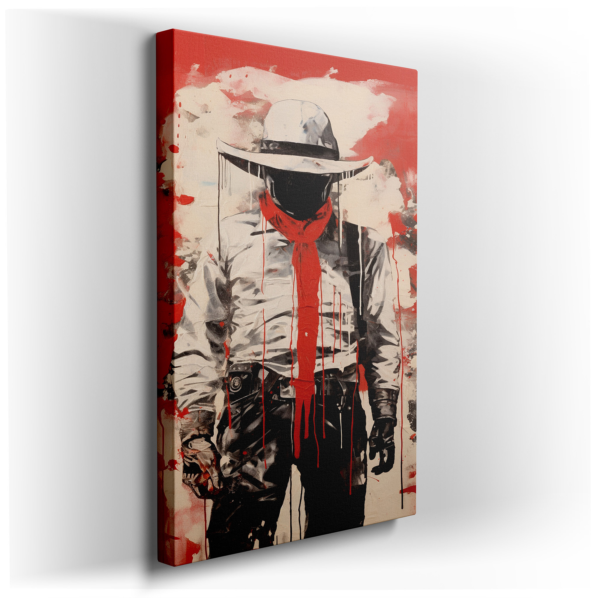 Modern Cowboy Silhouette in Red and Black - Embrace the Wild West Mystique with this Large Canvas Wall Art for Home or