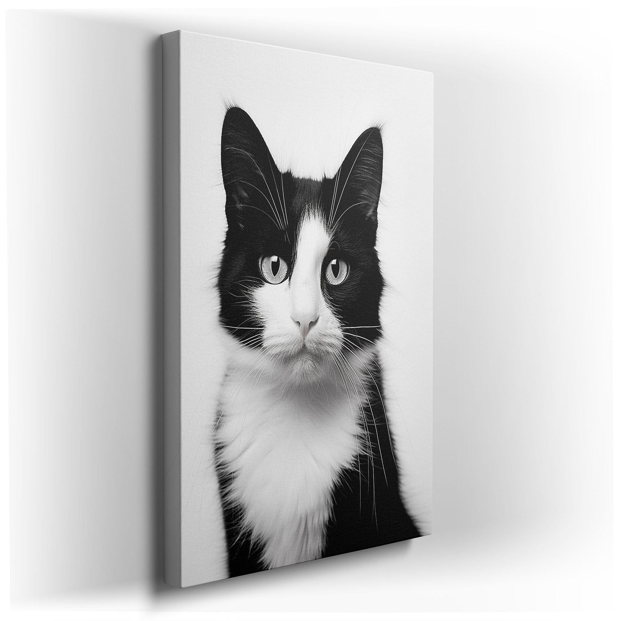 Mysterious Elegance in a Monochrome Cat Portrait - Large Canvas Wall Art for Office, Bedroom, and Living Room Decor