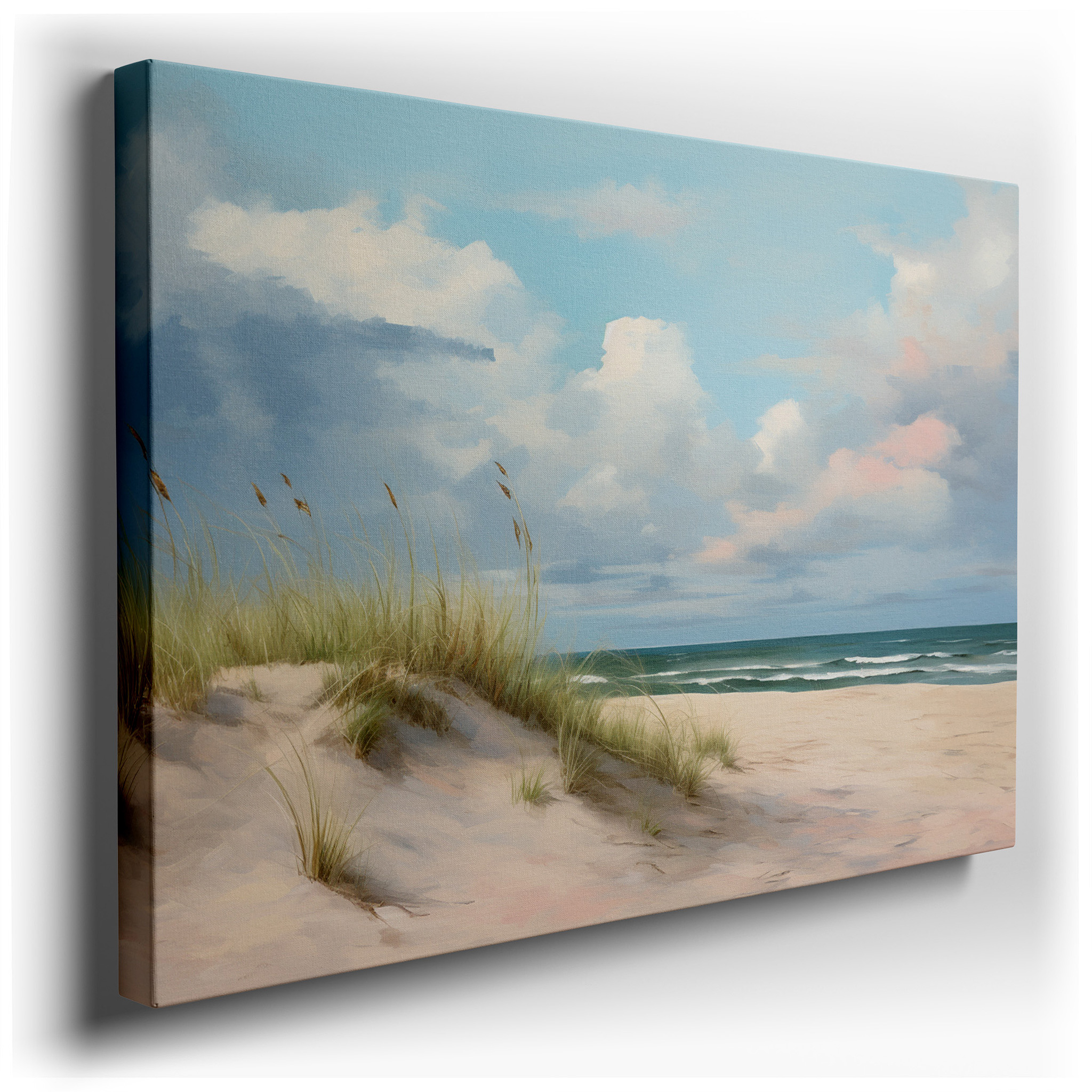 Peaceful Beach Scene with Gentle Dunes and Bright Sky, Serene Coastal Retreat Large Wall Art, Canvas Wall Art, Wall
