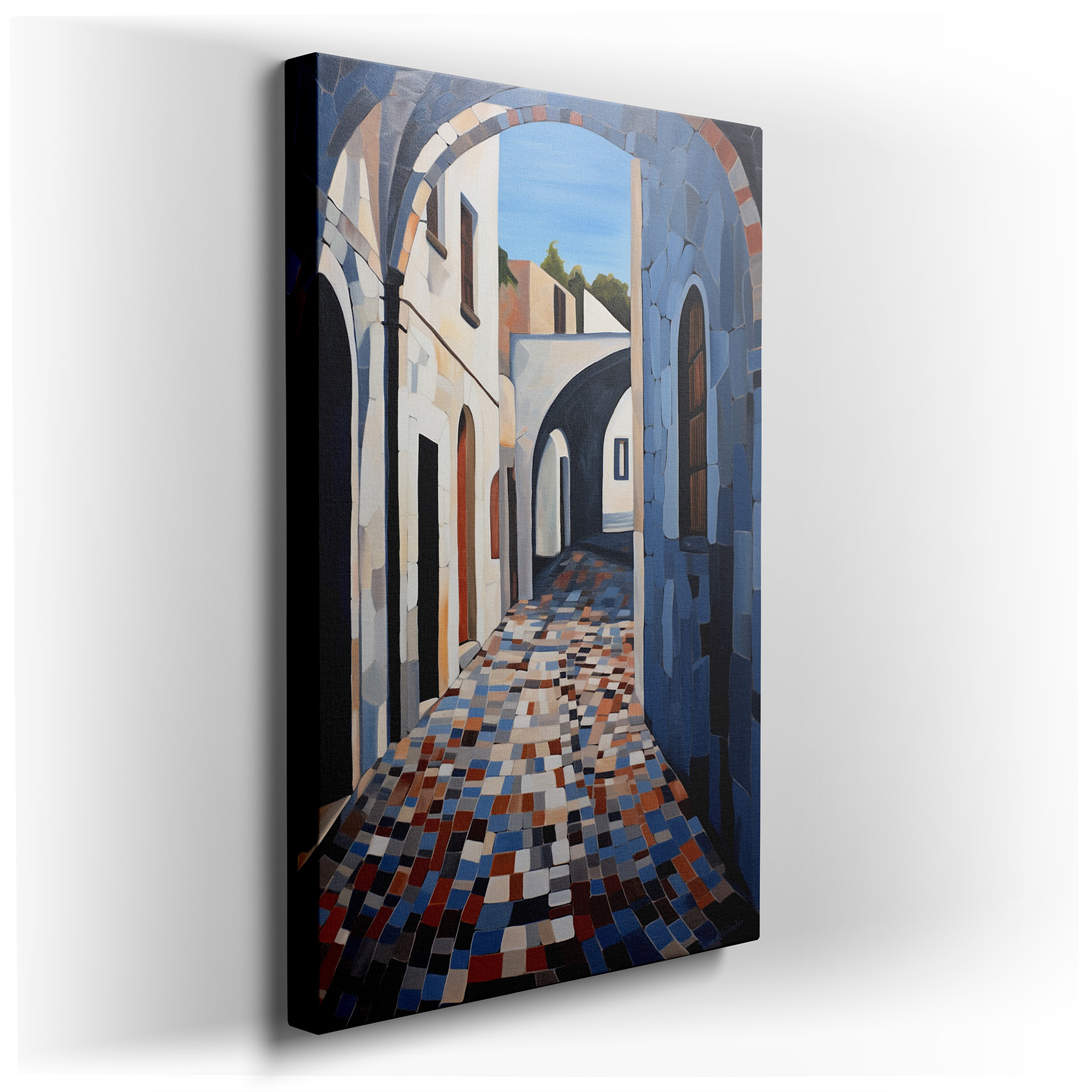 Peaceful Cobblestone Alley in the City Center, Sunlit Textures for a Serene Urban Retreat - Large Canvas Wall Art for