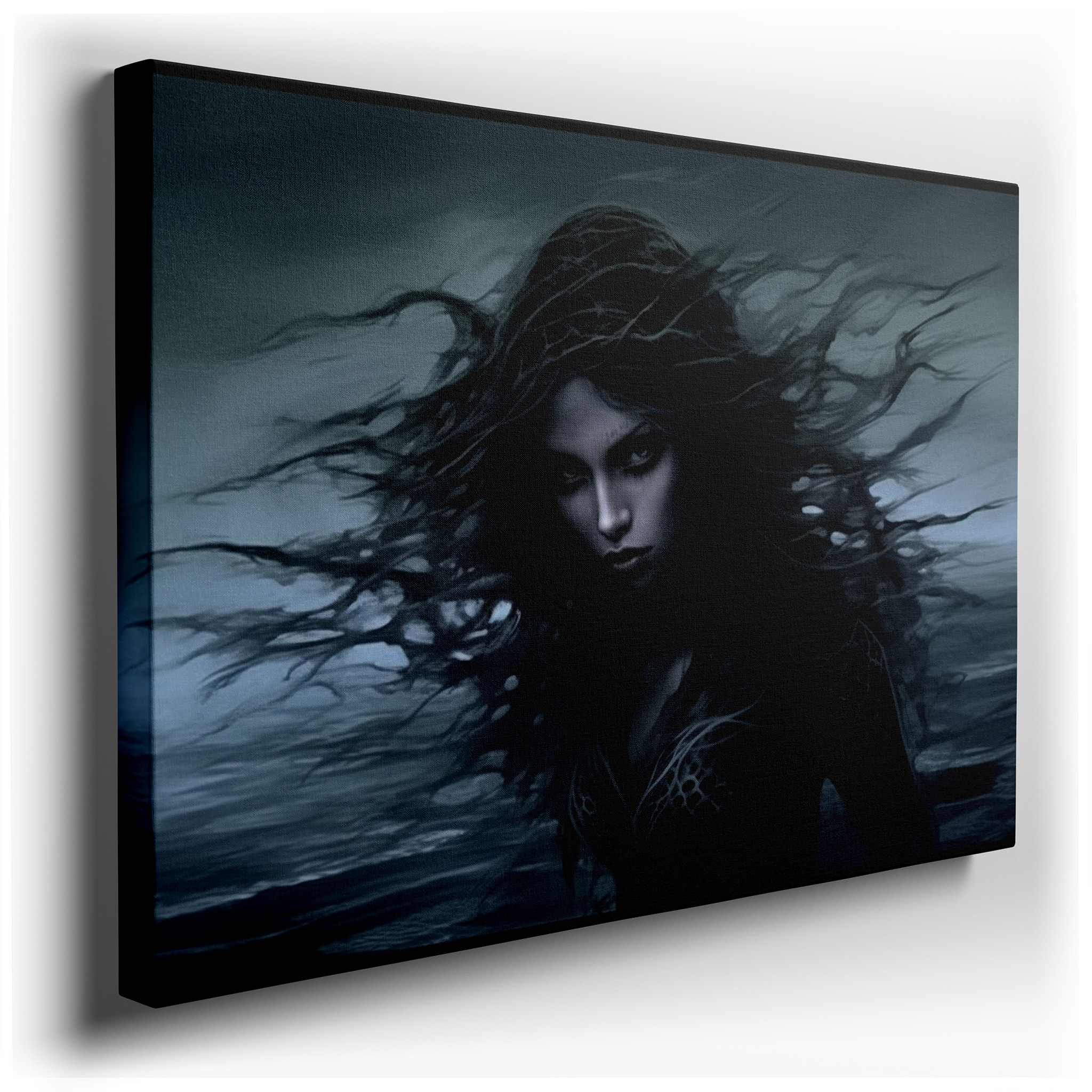"Portrait of a Woman Amidst Nature's Fury" - Emotive Dance with the Wild Sea, Large Canvas Art for Home and Office