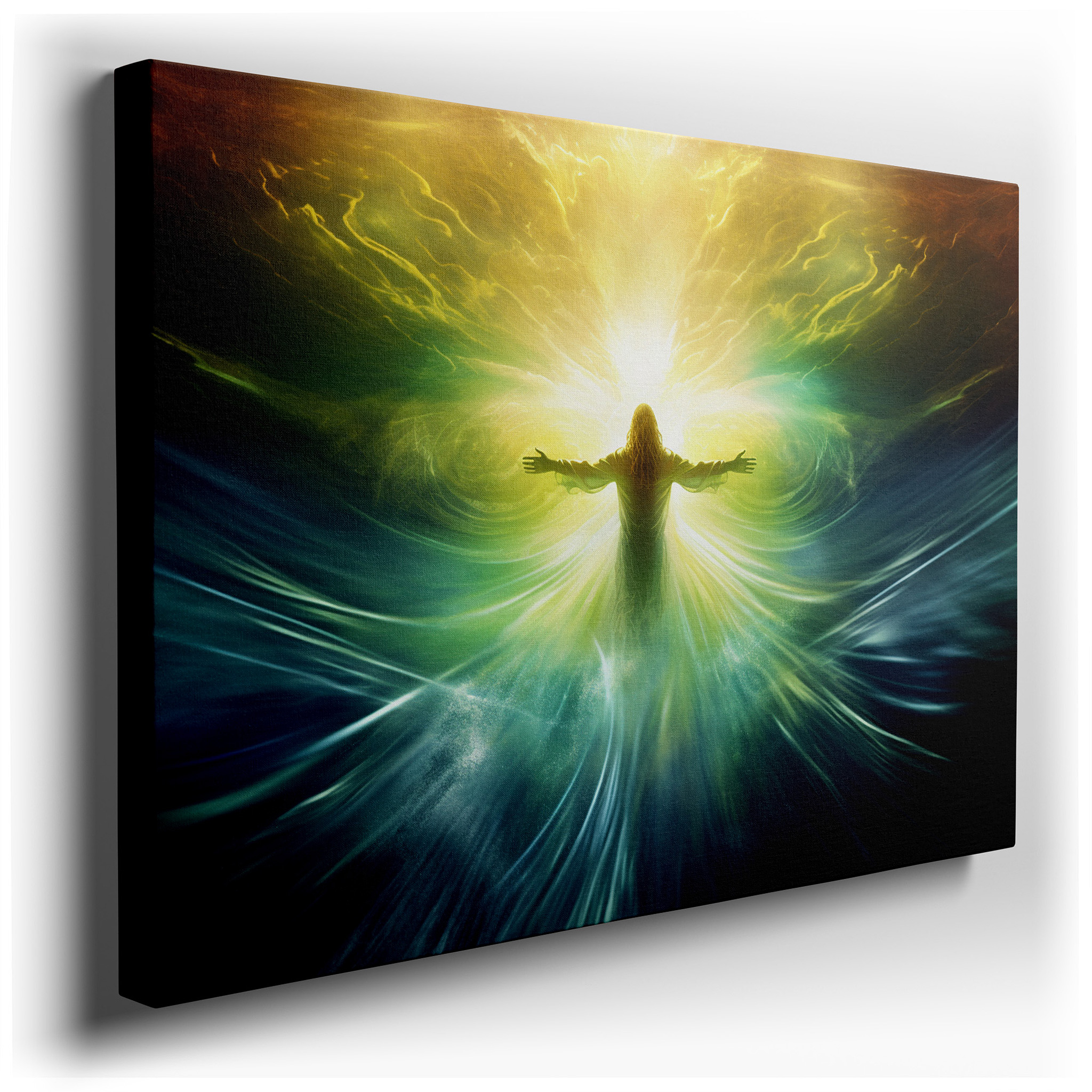 Radiant Figure Amid Cosmic Hues - A Journey of Spiritual Enlightenment and Universal Connection. Large Canvas Wall Art