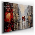 Romantic Parisian Encounter - Red Umbrella Canvas Wall Art