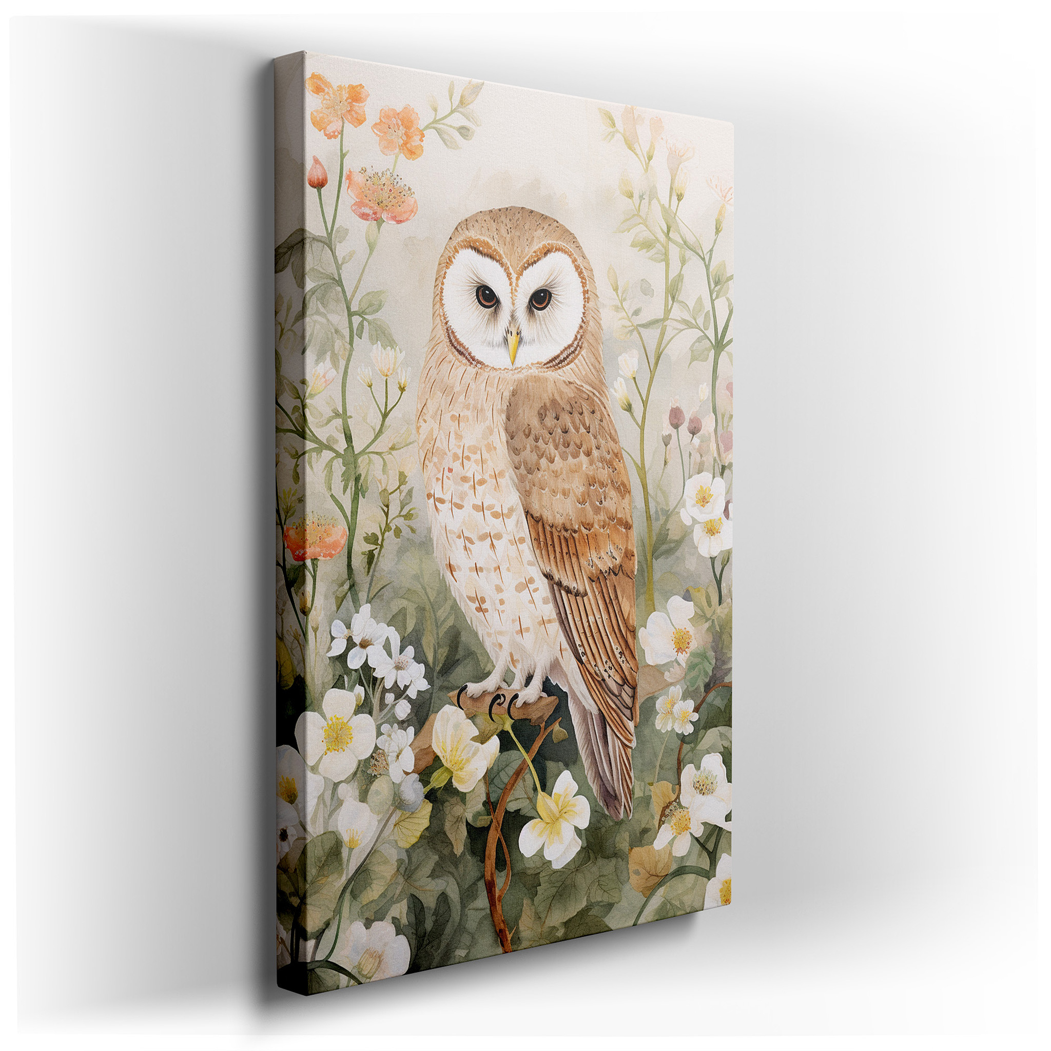 Serene Barn Owl and Wildflowers Scene - Large Canvas for Home and Office Decor, Perfect for Living Rooms and Bedrooms
