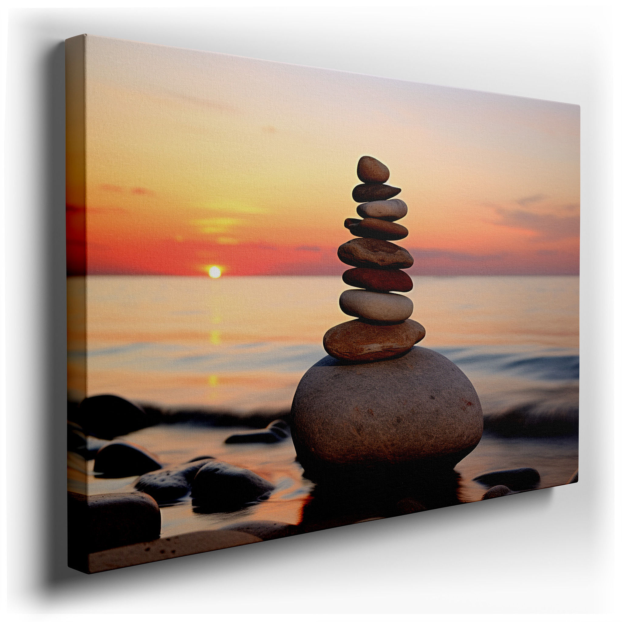 Serene Beach Stones at Dusk - Perfectly Balanced and Peaceful Large Canvas Art for Home and Office Decor wrapped canvas