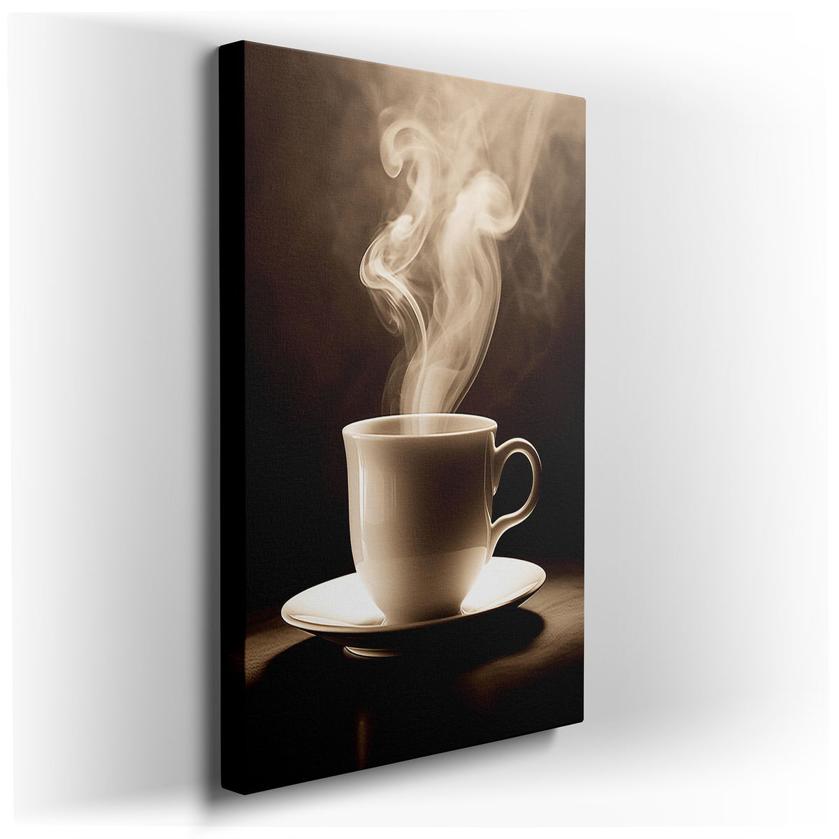 Serene Coffee Cup with Rising Steam - Black & White Canvas Wall Art