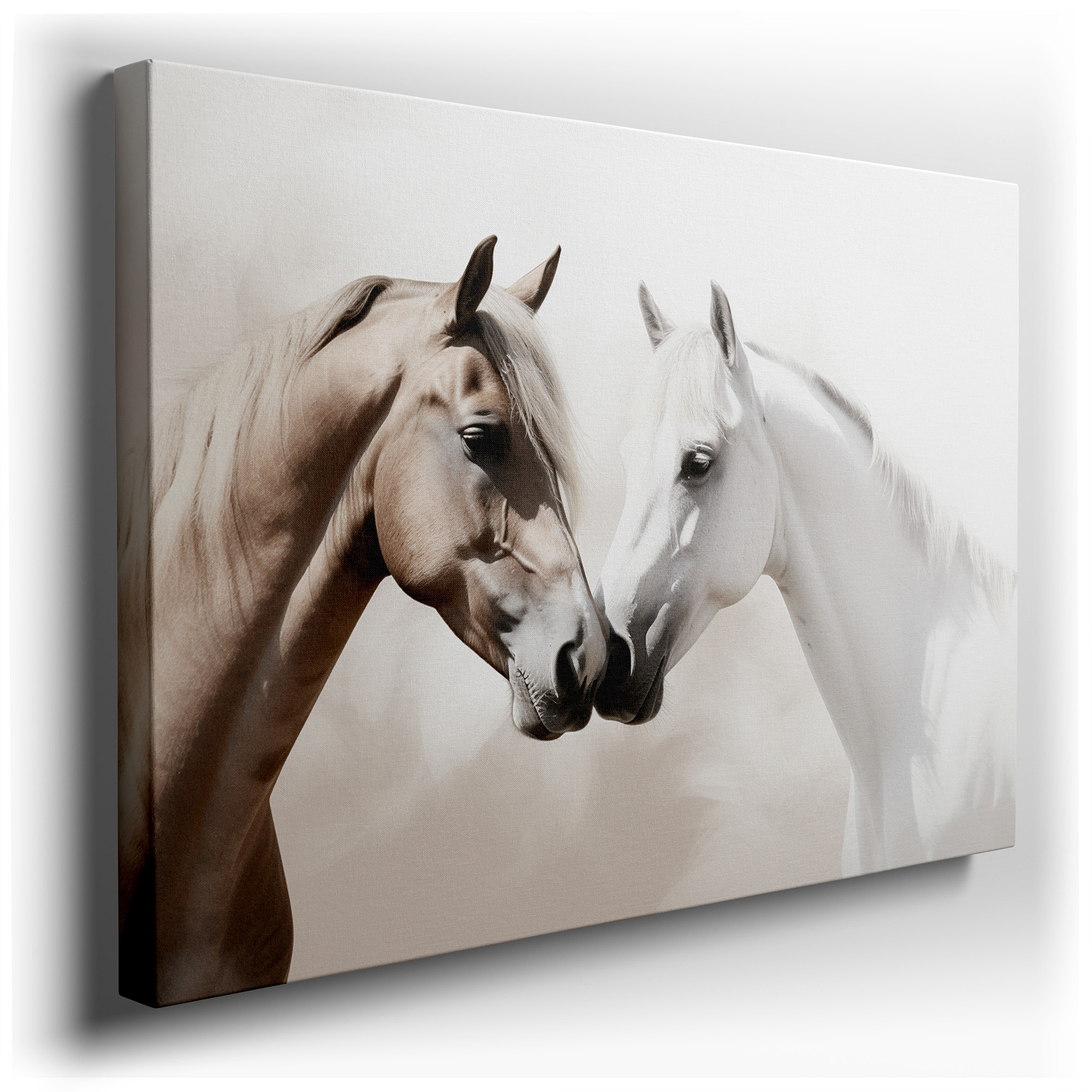 Serene Equine Connection - Tranquil Imagery of Two Horses in a Mystical Landscape. Large Canvas Wall Art for Home and