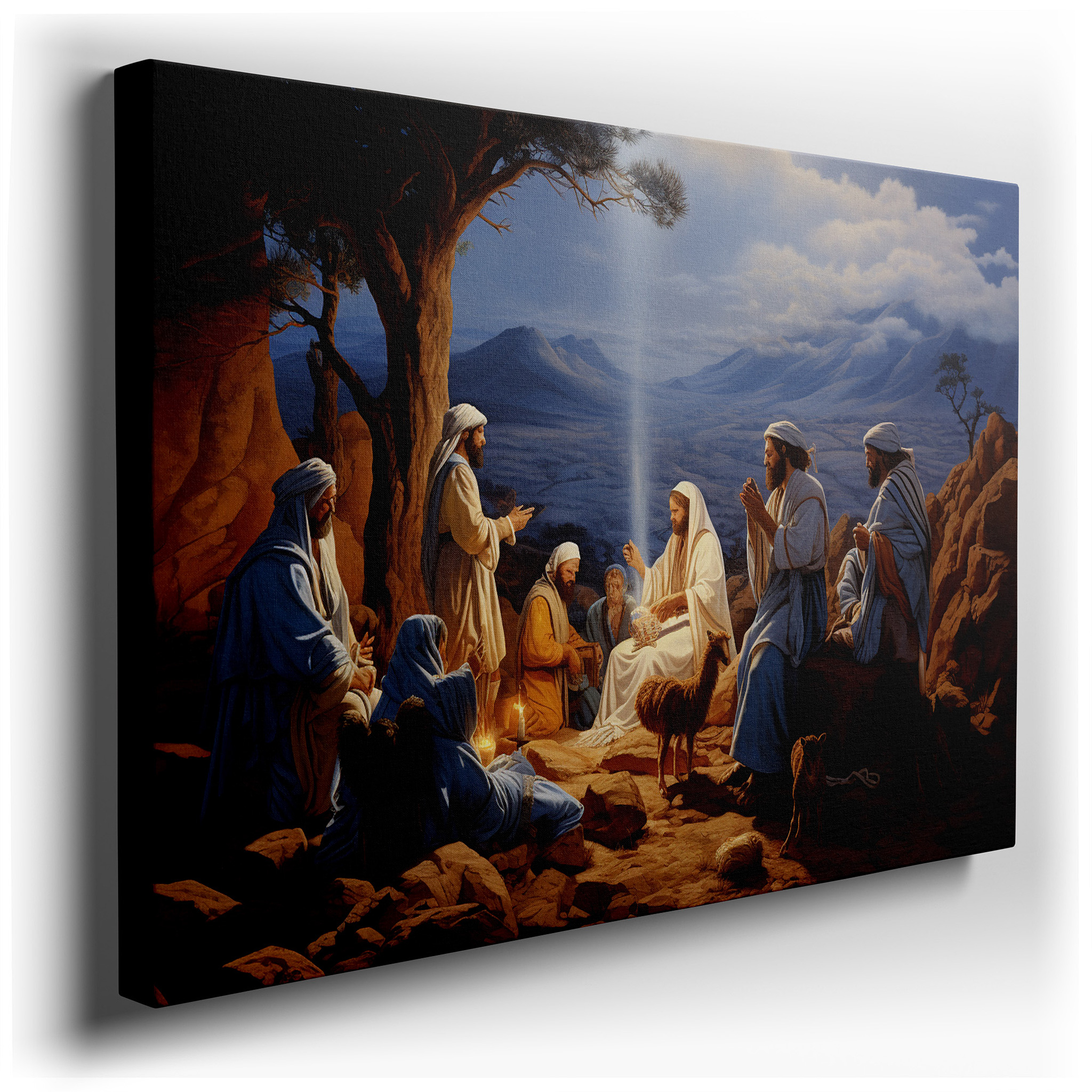 Serene Gathering Around a Wise Figure, Capturing a Moment of Spiritual Awakening and Collective Harmony - Large Canvas