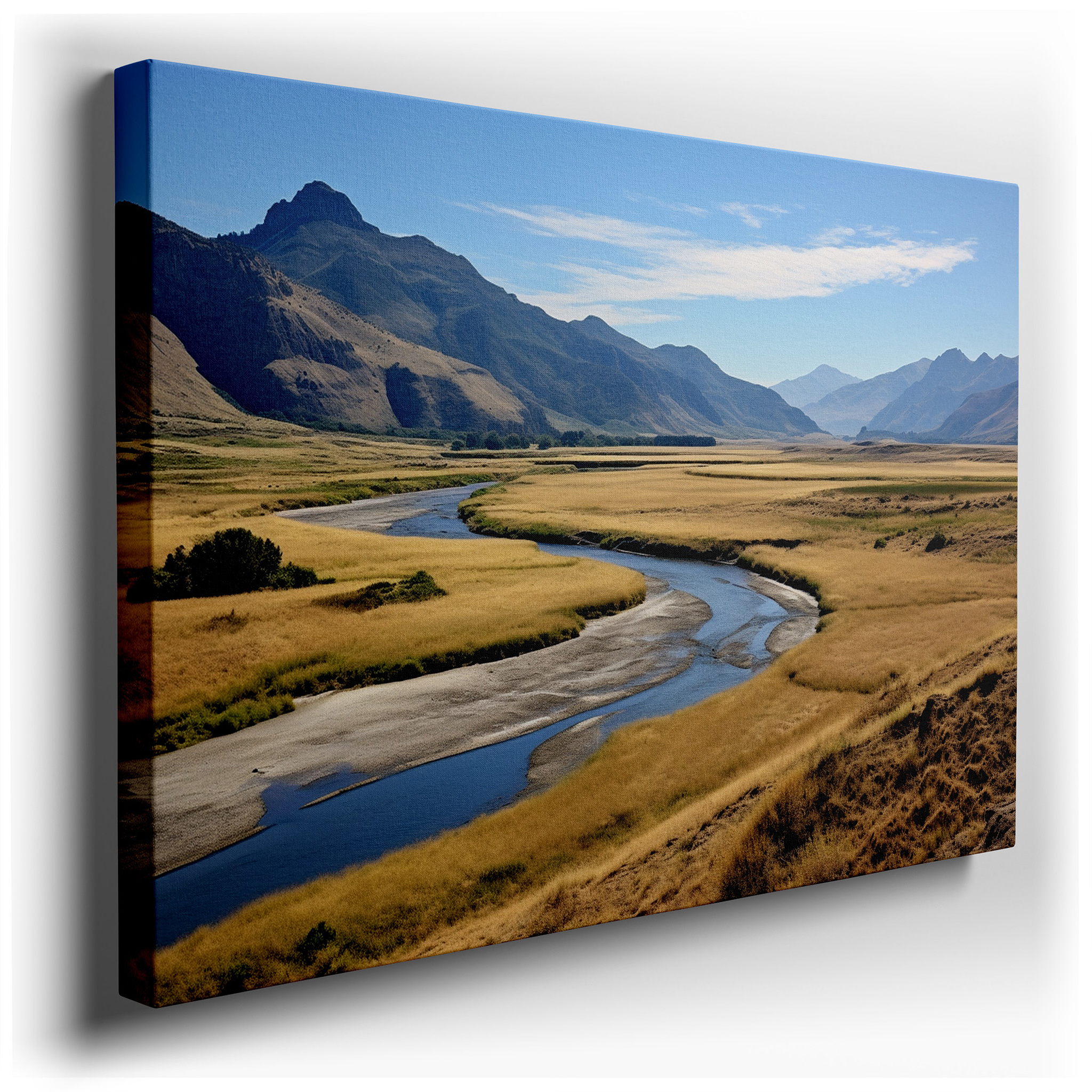 Serene Landscapes of Verdant Fields and Grand Mountains Beneath a Glowing Sky - Large Canvas Wall Art for Home and