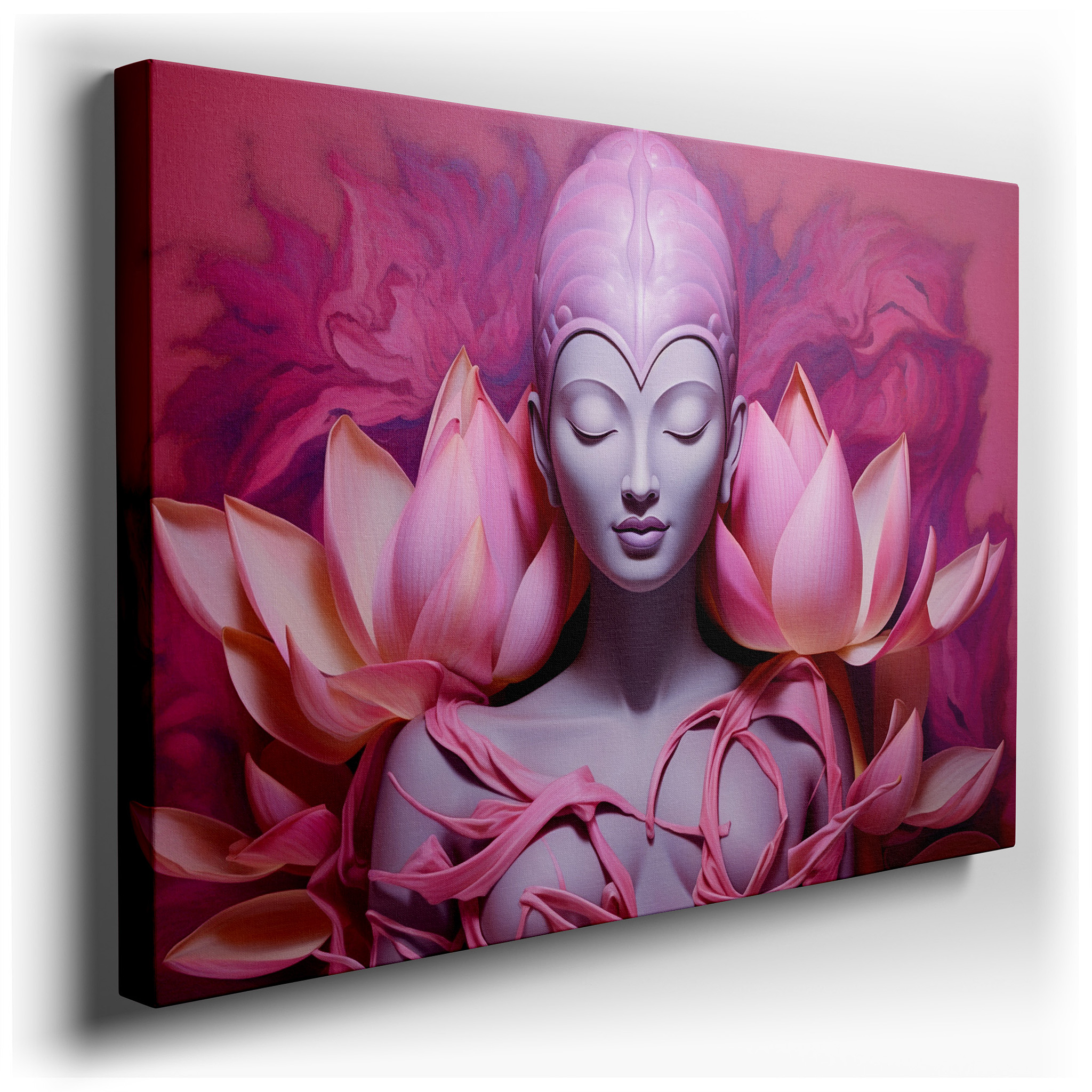 Serene Meditative Figure Surrounded by Vibrant Lotus Petals, Representing Purity and Spiritual Enlightenment - Large