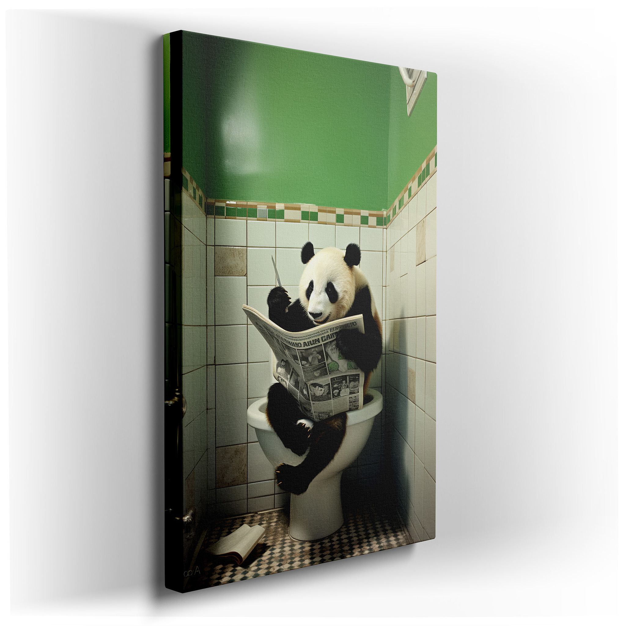 "Serene Panda's Humorous Retreat" - Large Canvas Featuring a Panda in a Human - Like Pose for Office, Bedroom, or