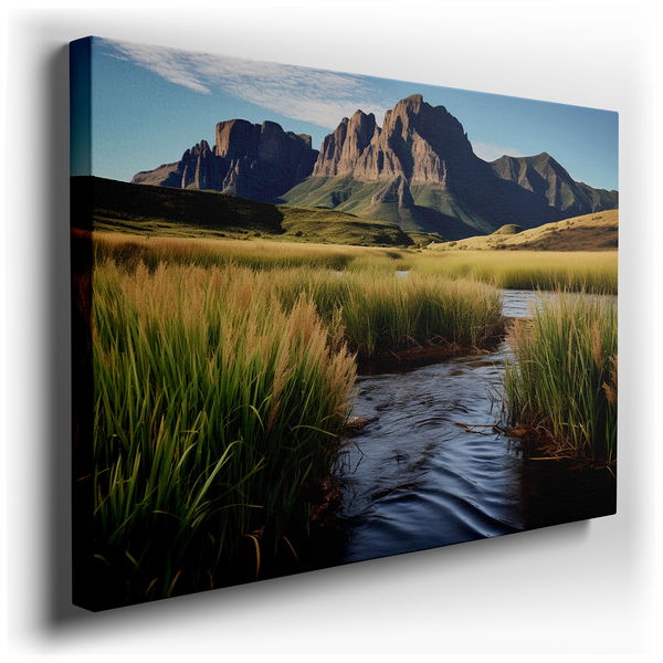 Serene Riverscape - Blue and Green Canvas Wall Art