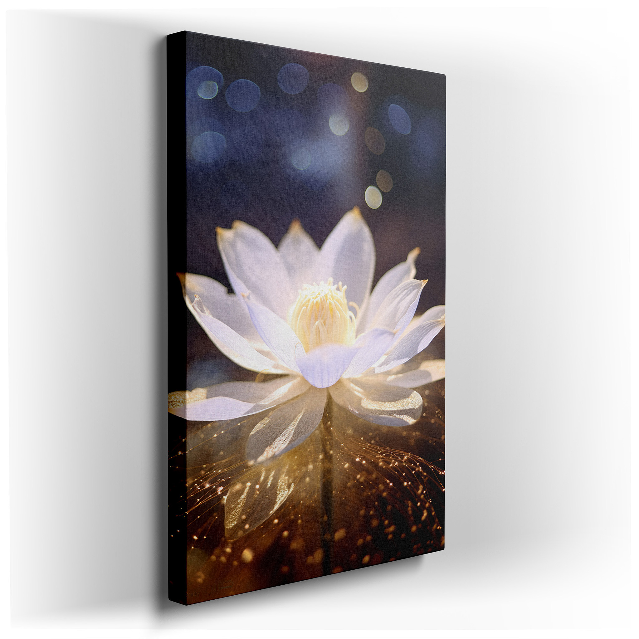 Serene White Lotus Blossom, Emblem of Purity and Peace, Set Against a Soft Glow - Large Canvas Wall Art for Home and