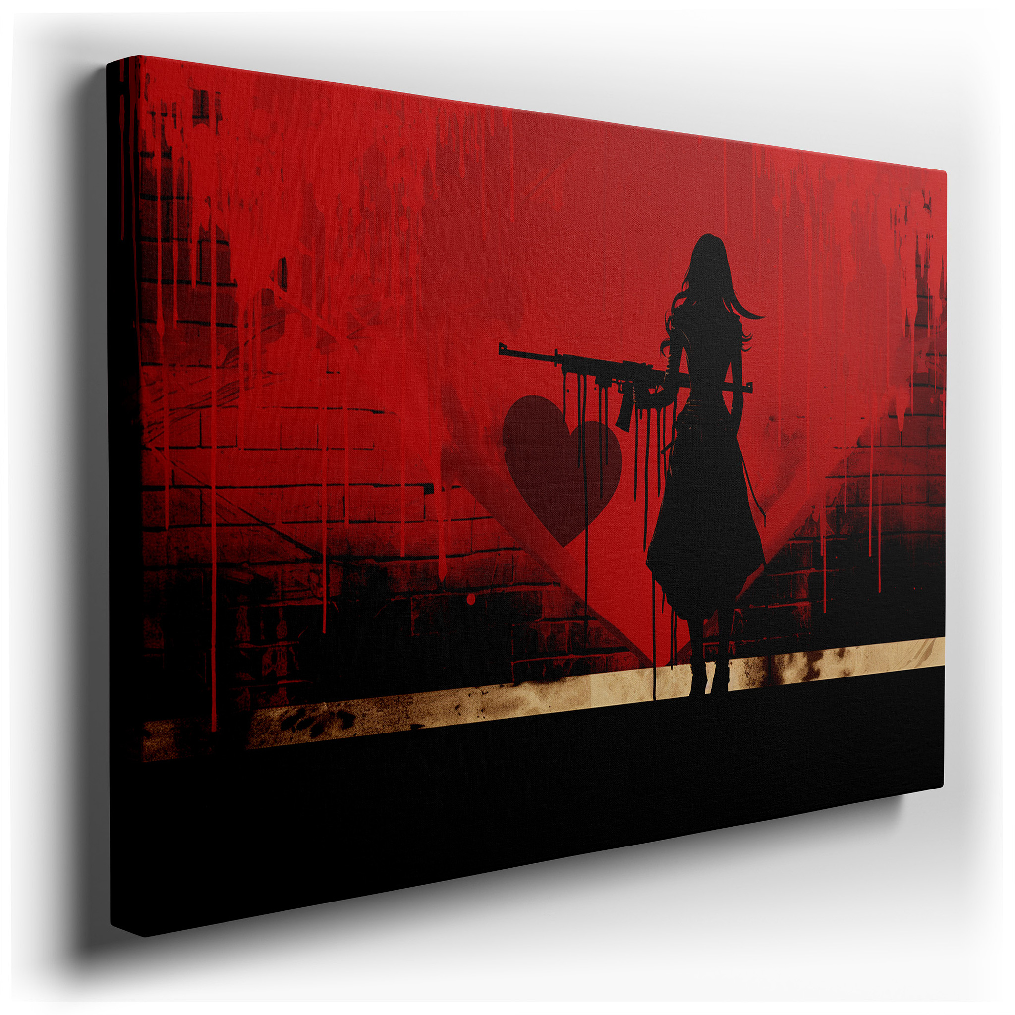 Silhouette of Strength Amidst Heart - Shaped Conflict - Large Canvas Wall Art for Office, Bedroom, and Living Room